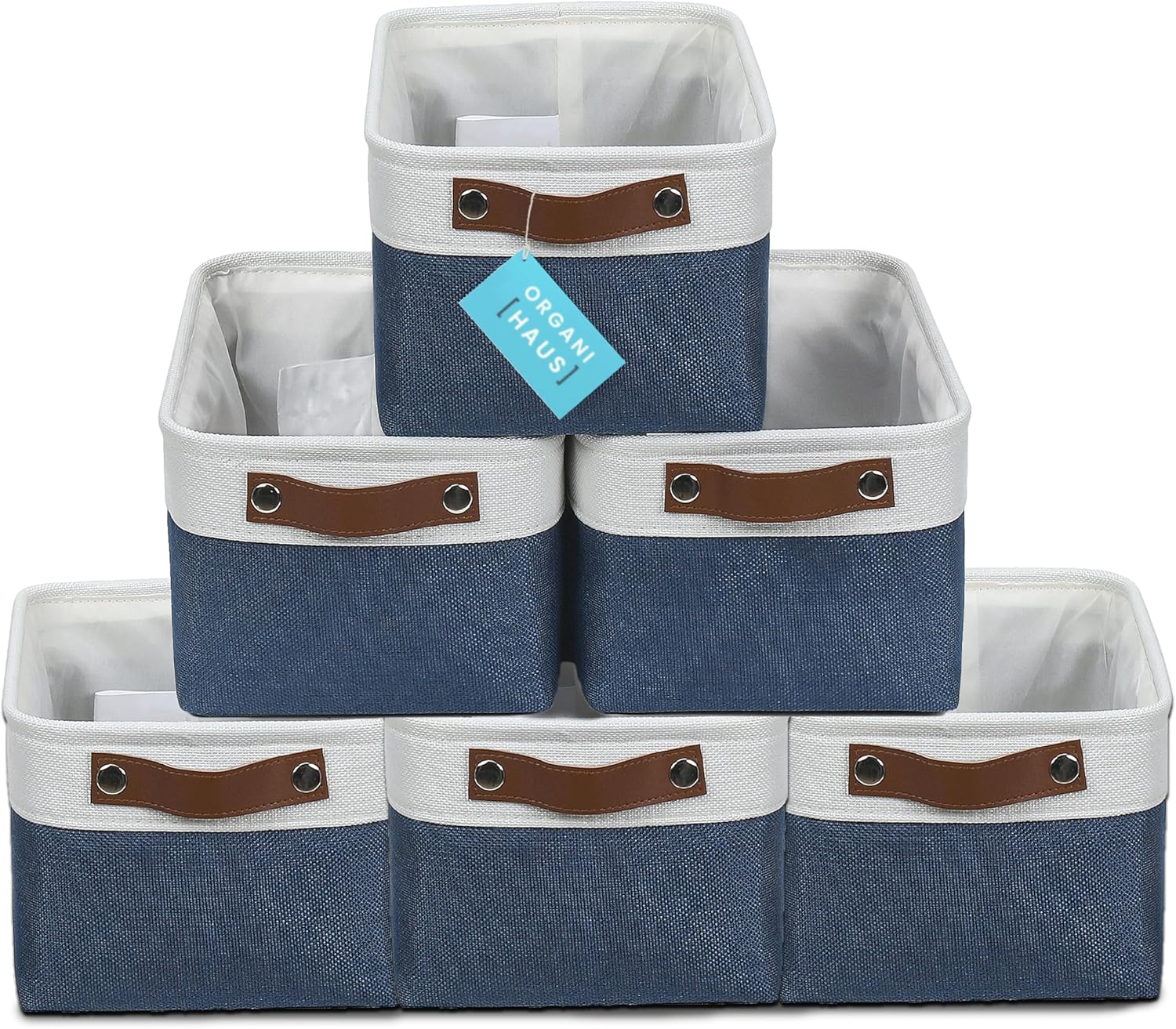 OrganiHaus Small Fabric Storage Baskets for Shelves 6 Pack, 12x8in Closet Storage Bins for Shelves