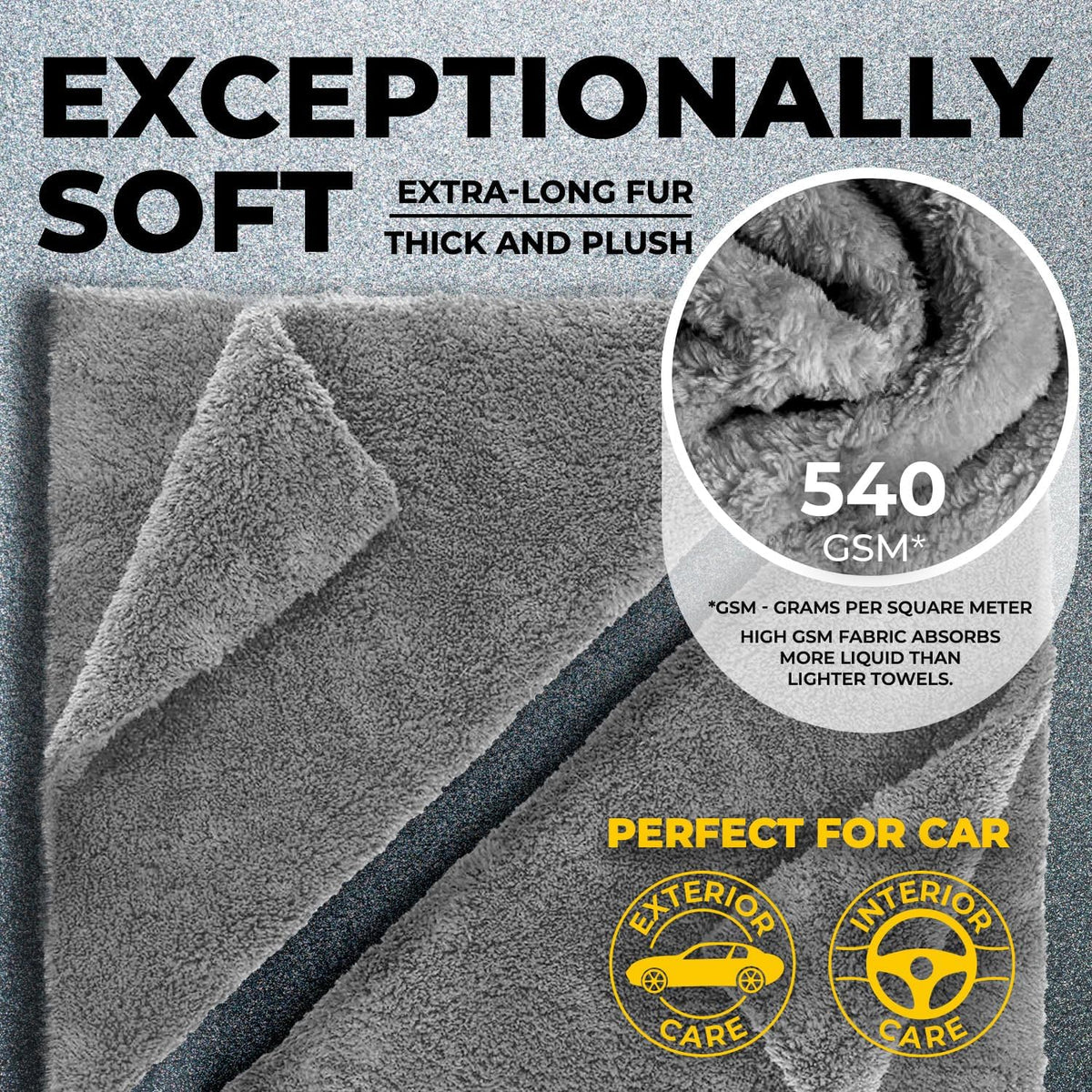 Edgeless Microfiber Towels for Cars – 6pk (12”x12”) - 540 GSM - Super Soft Detailing & Buffing