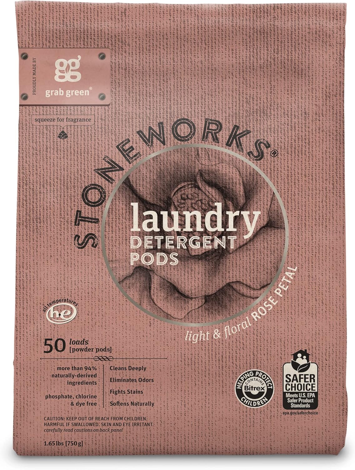 Grab Green Stoneworks Laundry Detergent Pods and Dryer Sheet Bundle (Rose Petal, 80 Count (Pack of