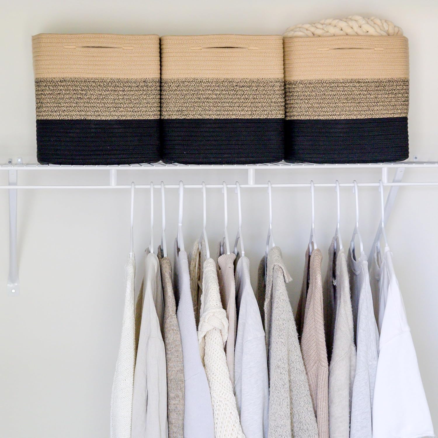 NaturalCozy Storage Cubes 11 Inch Cotton Rope Woven Baskets for Organizing, 3-Pack | Cube Storage
