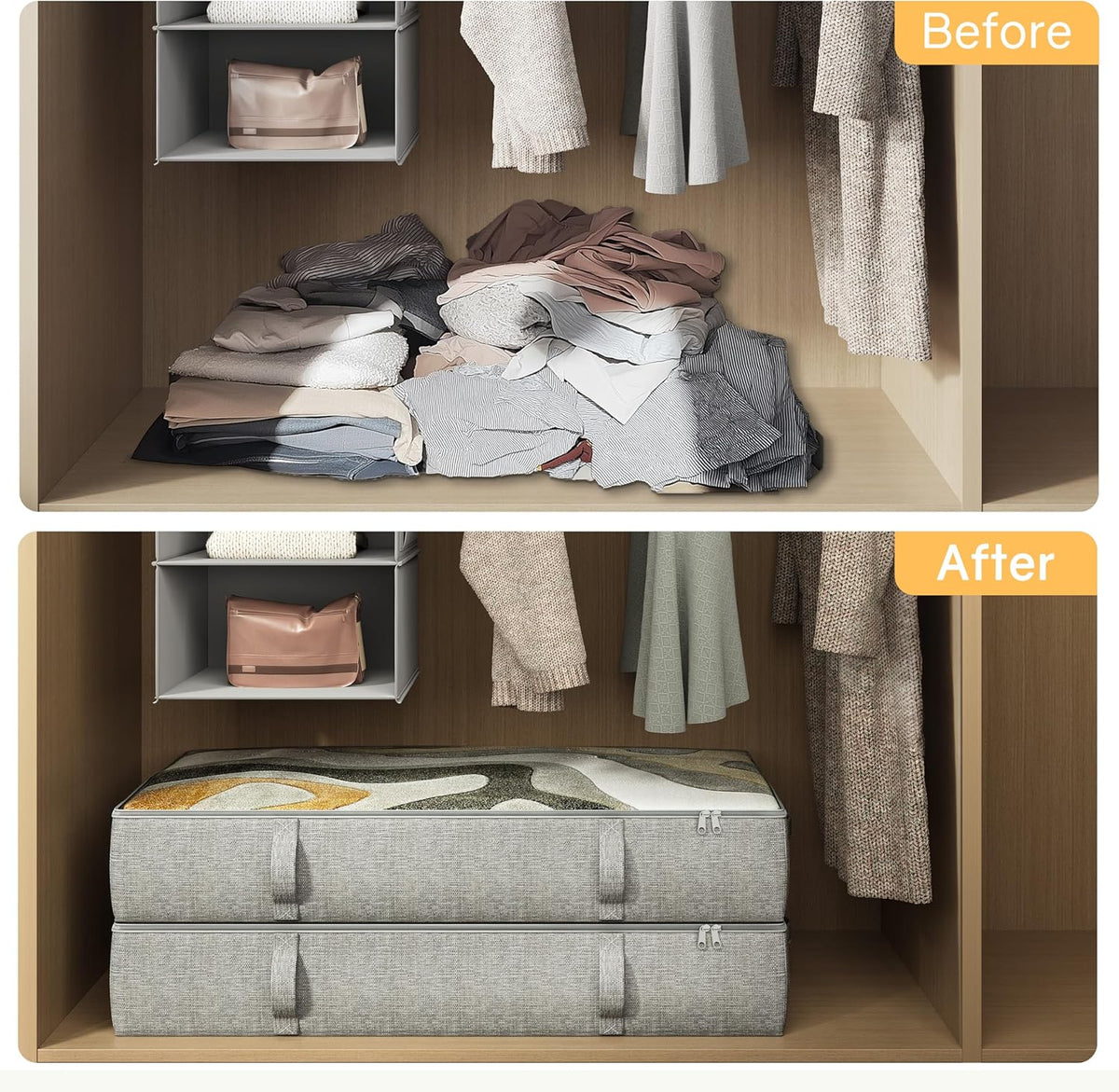 2-Pack Under Bed Storage Containers, 6 Inches Tall Underbed Clothes Storage Organizer Bin with
