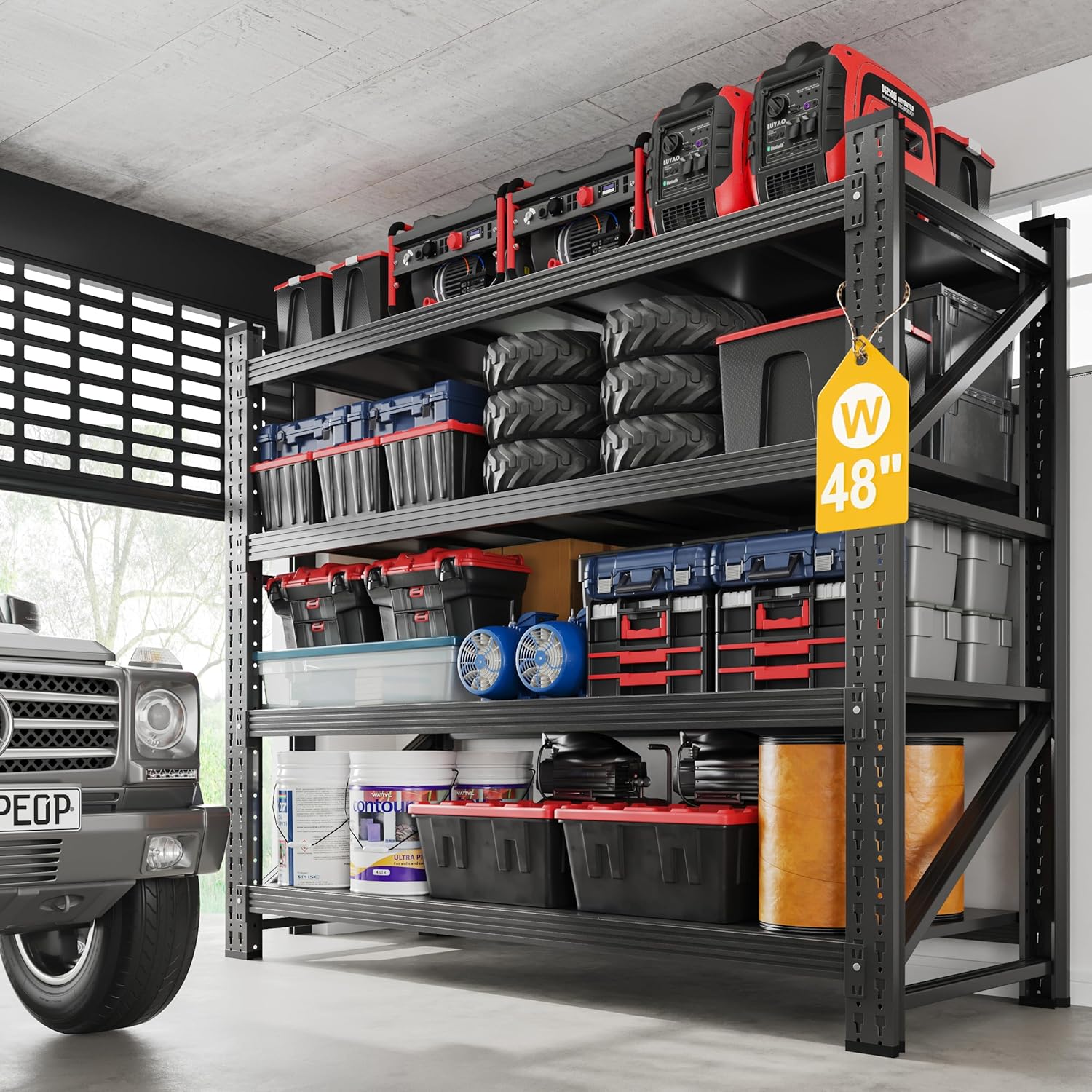 3000LBS Metal Steel Storage Shelves - 48" W Black 4 Tier Heavy Duty Rack Commercial Industrial