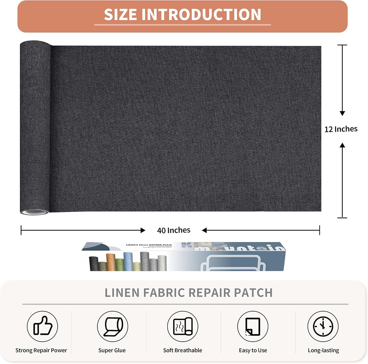 Fine Linen Fabric Patches, Self-Adhesive, Extra Large 12x40 inch, Multi Color, for Sofa & Clothes