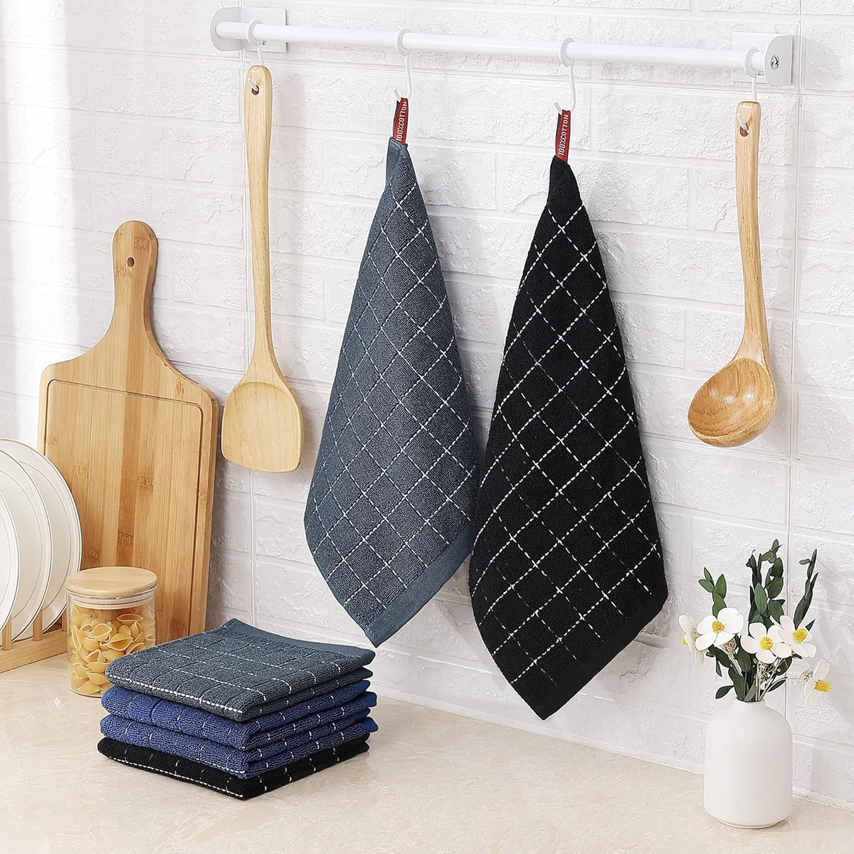 Homaxy 100% Cotton Terry Kitchen Dish Cloths, Ultra Soft and Absorbent Dish Towels for Kitchen