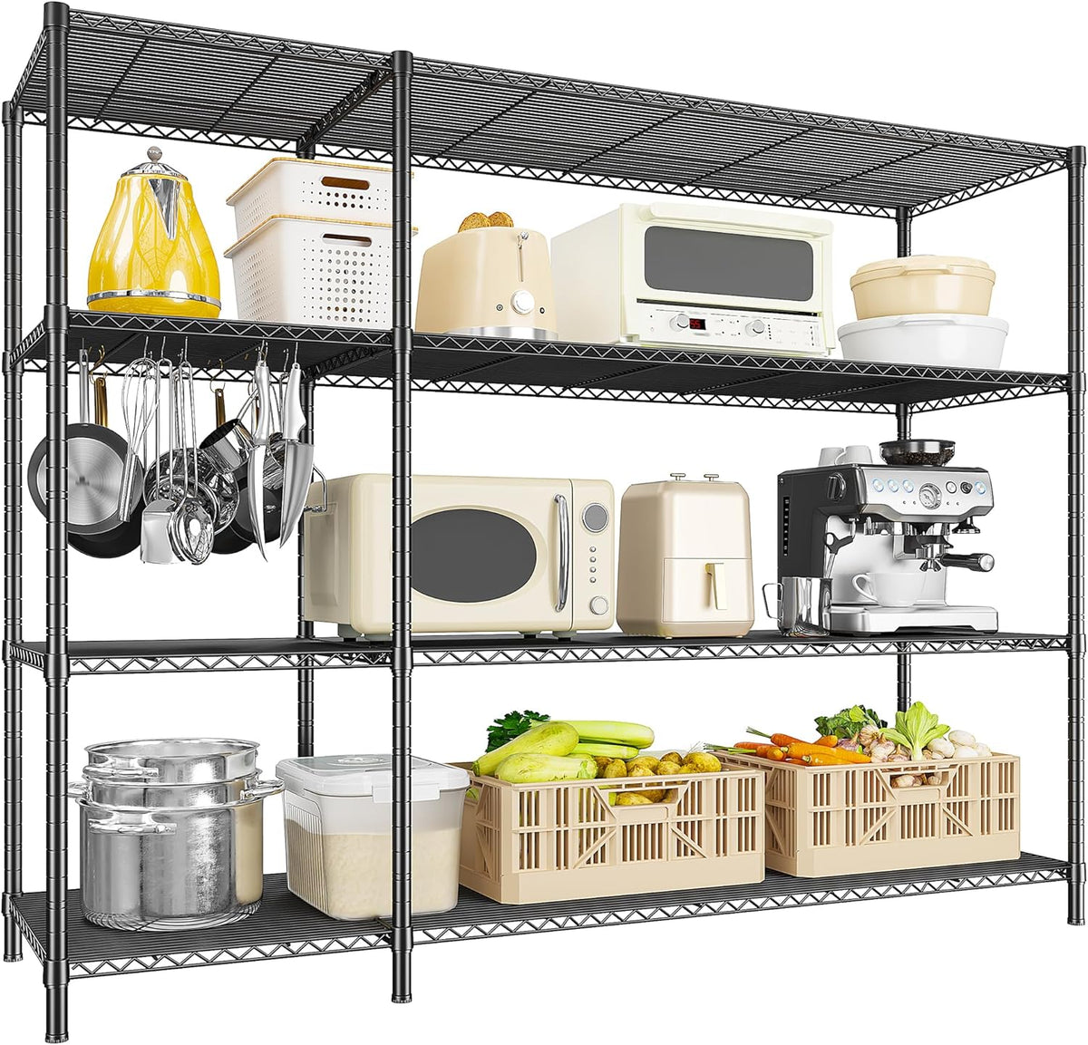 52.36''W Storage Shelves Metal Shelving Unit Load 1120LBS 4 Tier Wire Shelving for Storage Rack
