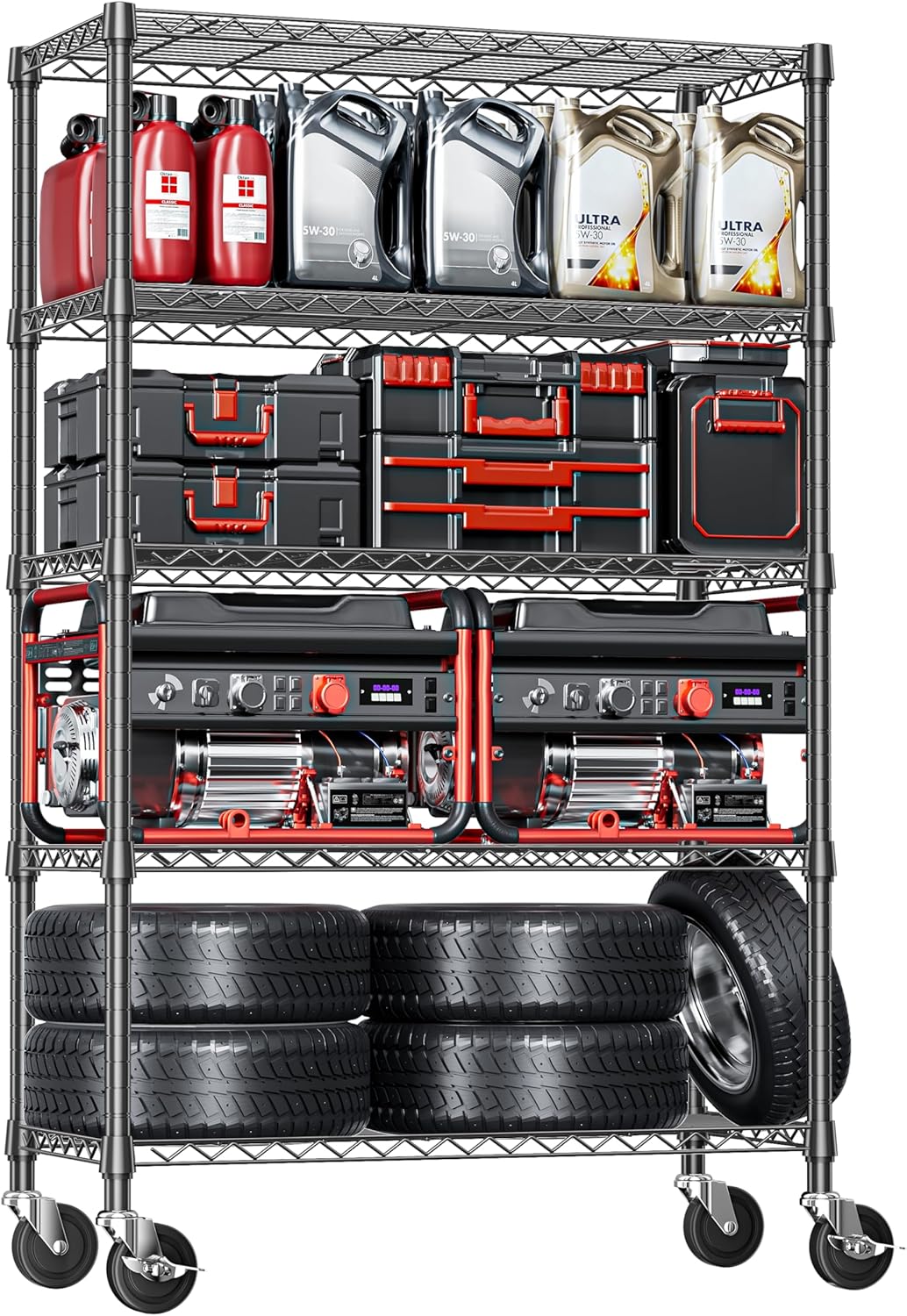 IZEUK 5-Tier Storage Shelving Unit with Wheels, Adjustable Heavy Duty Steel Wire Rack Organizer