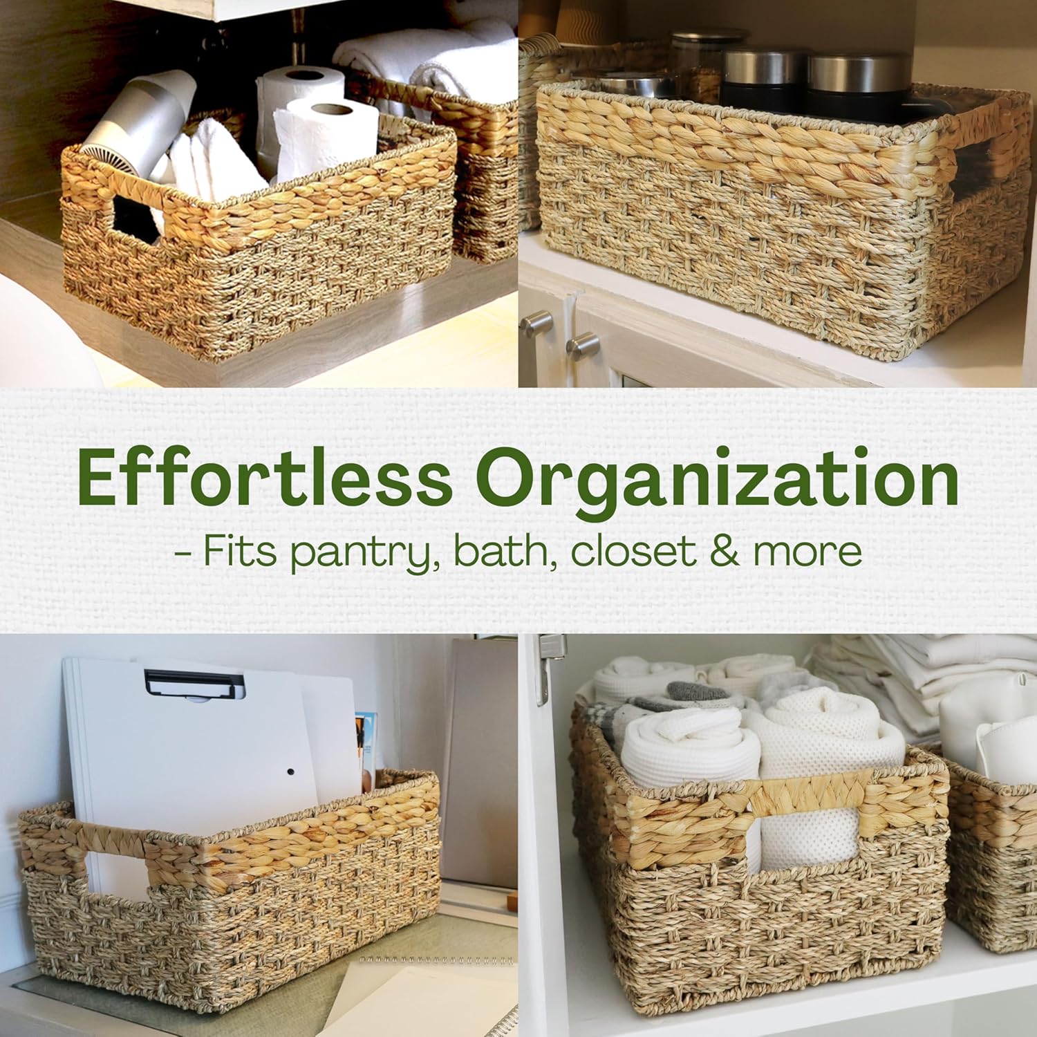 Medium Wicker Basket for Storage, Natural, Seagrass and Hyacinth Woven Baskets for Décor with
