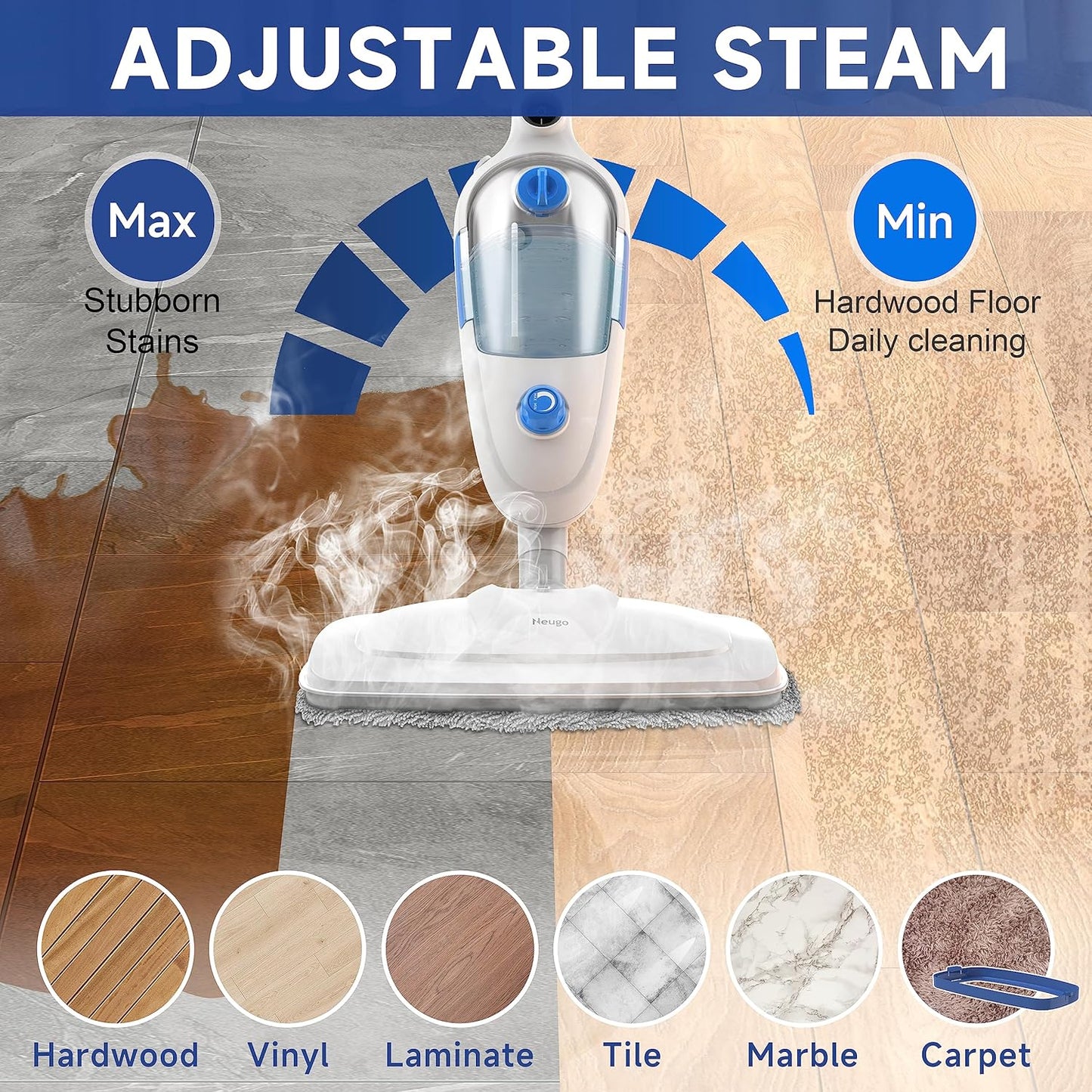 Steam Mop for Floor Cleaning, 10in1 Multi Purpose Handheld Steamer Cleaner Detachable for Vinyl