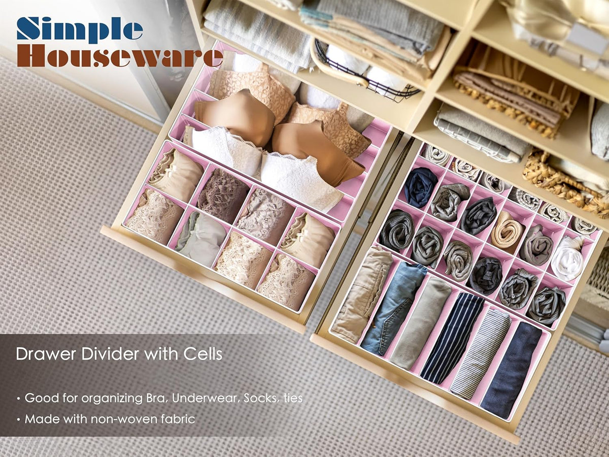 Simple Houseware 4-Pack Drawer Organizer Set - Closet Dividers for Underwear, Socks, Bras, Scarves