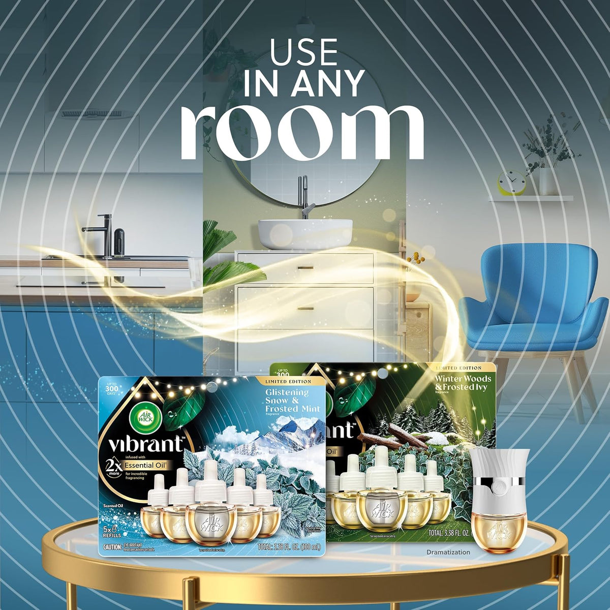 Air Wick Plug In Advanced Scented Oil,Glistening Snow + Frosted Mint,Air Fresheners for Home Long