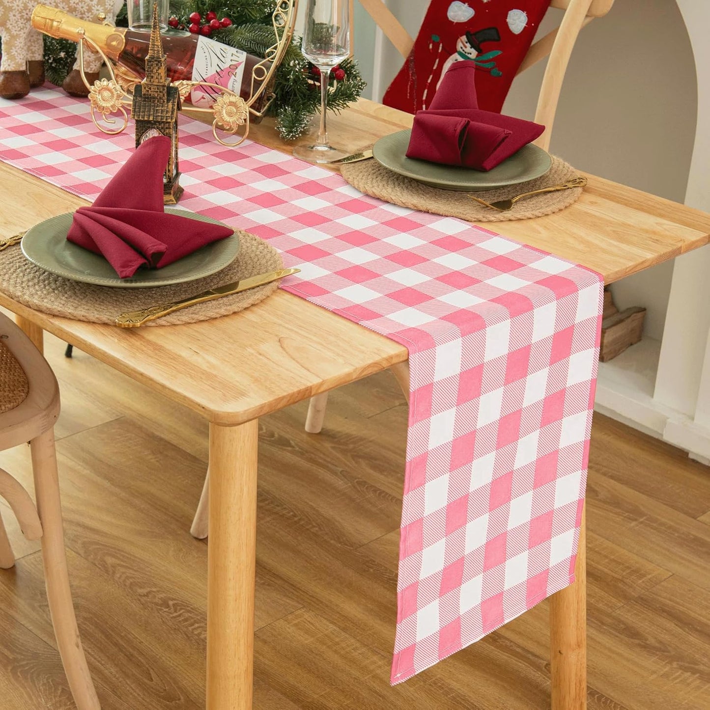 Waterproof Checkered Tablecloth Runner Fabric - Rectangle 12x108 Inch Classic Gingham Buffalo Plaid