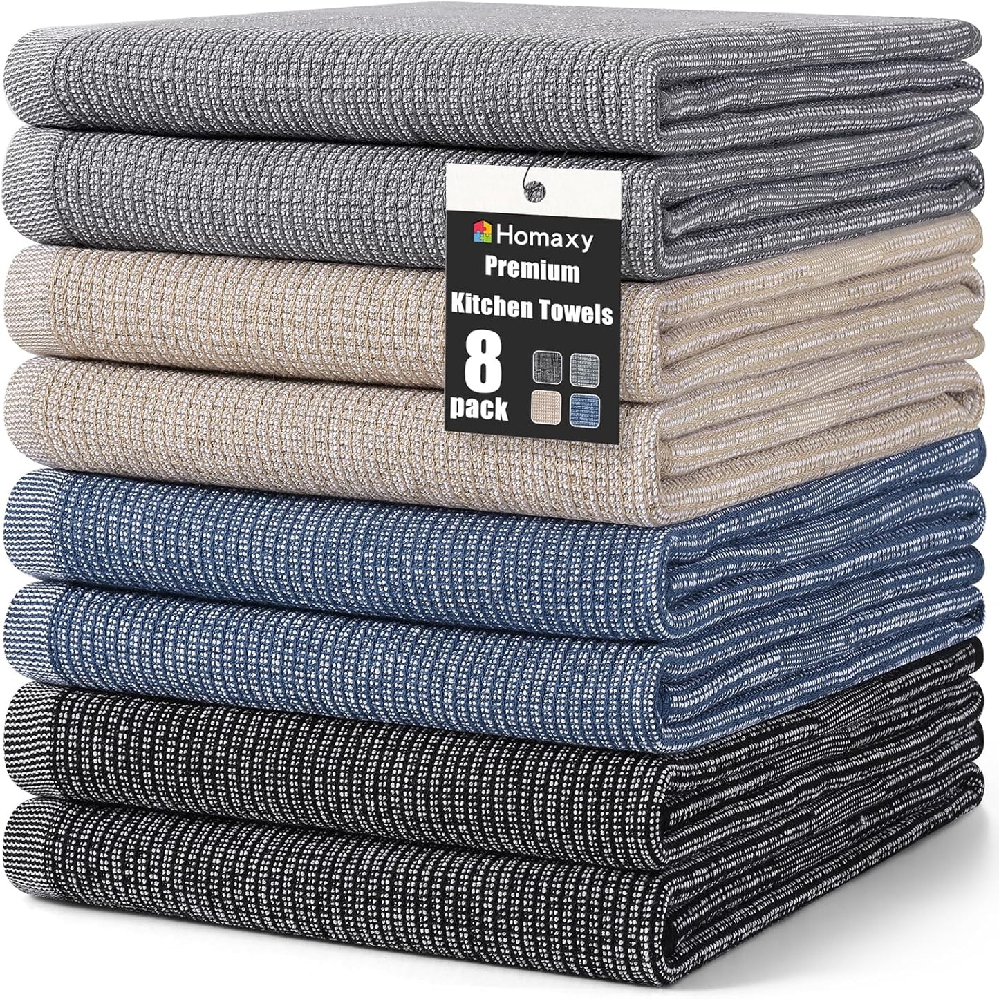 Homaxy Premium Kitchen Towels(18”x 28”, 8 Pack), Large Cotton Kitchen Hand Towels, Flat and Terry
