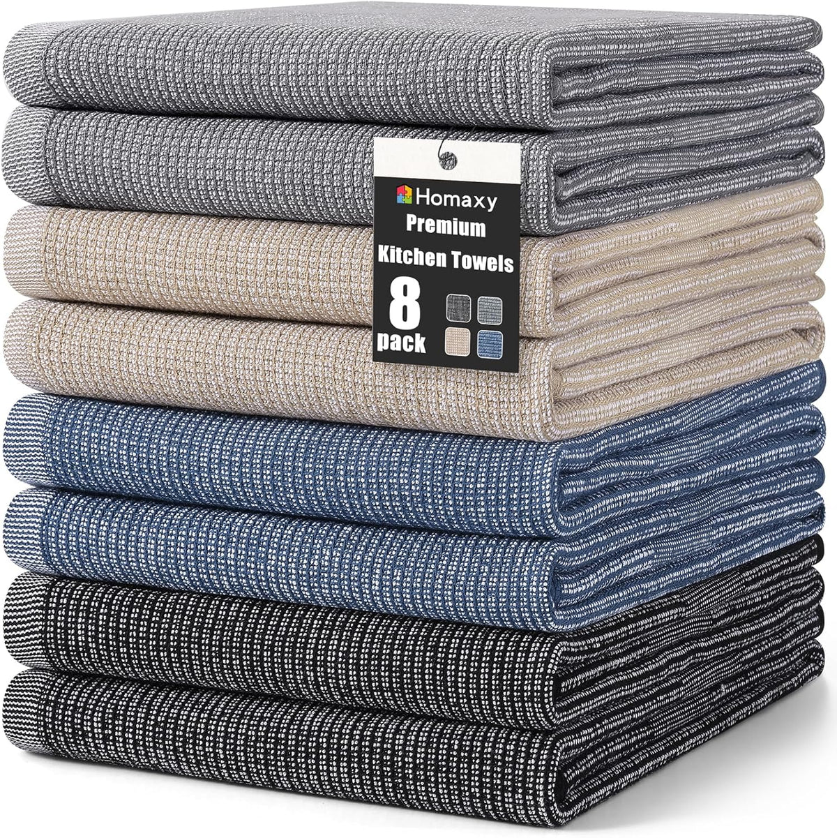 Homaxy Premium Kitchen Towels(18”x 28”, 8 Pack), Large Cotton Kitchen Hand Towels, Flat and Terry