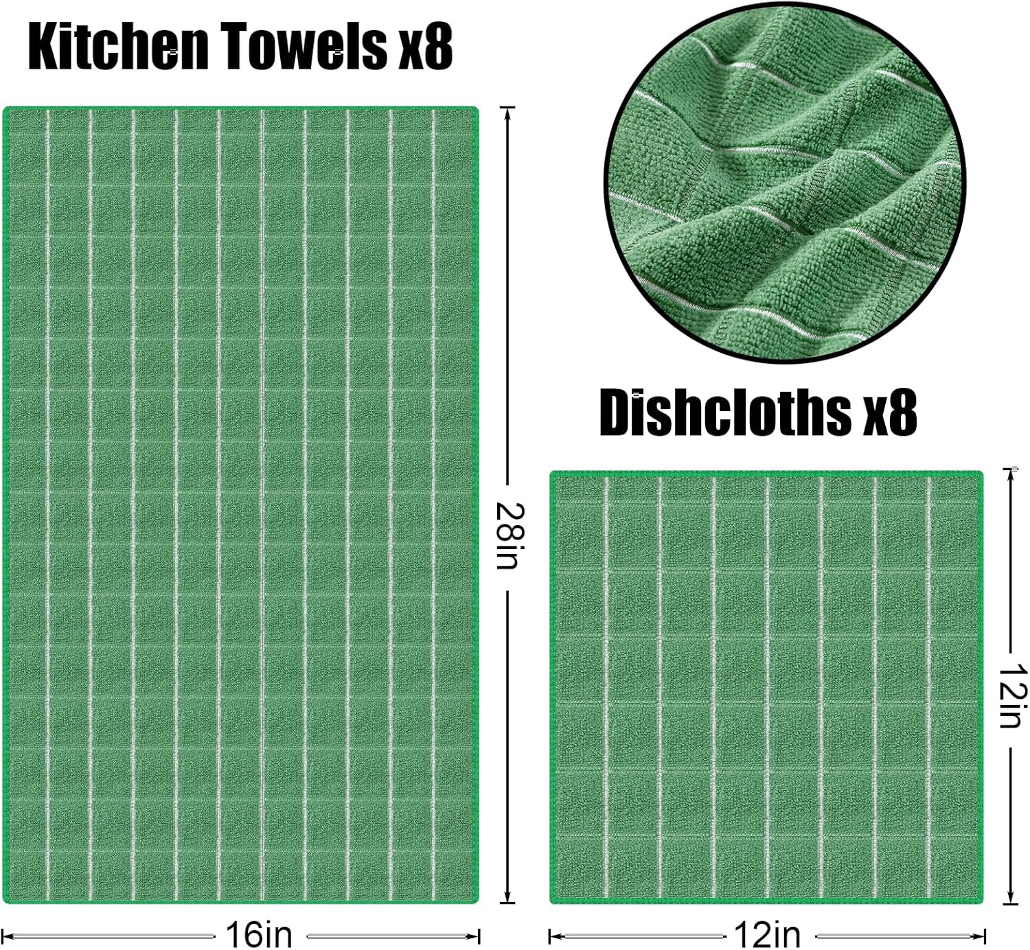 Homaxy Microfiber Kitchen Towels and Dishcloths Set, 12 Pack Soft and Absorbent Dish Hand Towels