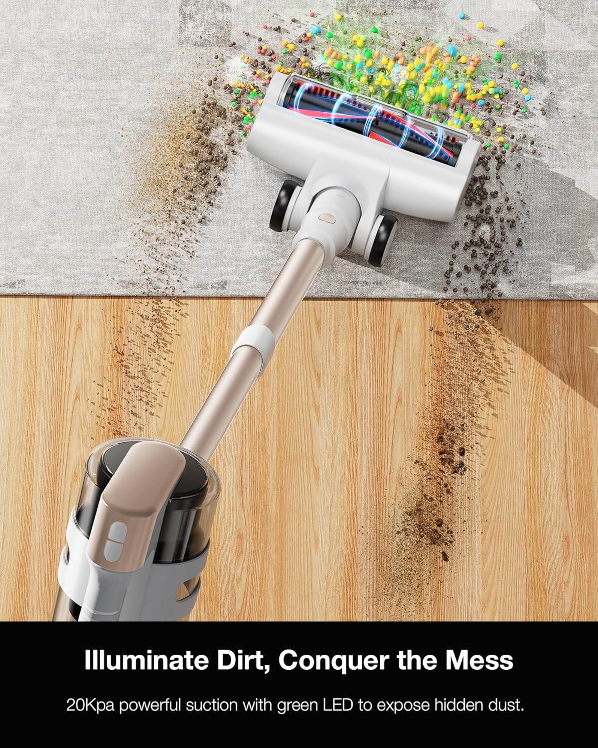 Cordless Stick Vacuum Cleaner for Home, Lightweight Rechargeable Vacuum with 55min Runtime