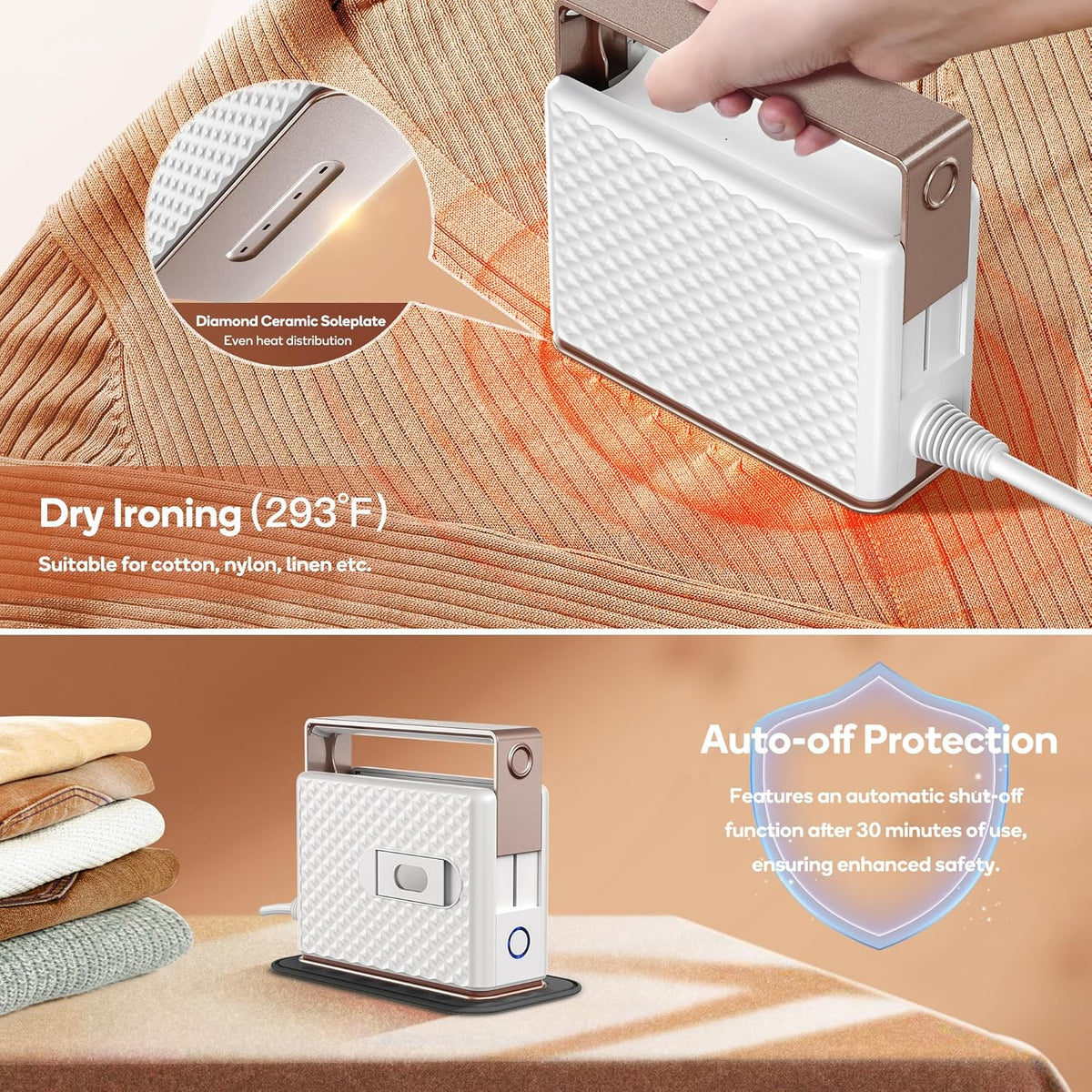 Newbealer Travel Steam Iron for Clothes, Global Voltage 100-240V Handheld Steamer, 293℉ Dry