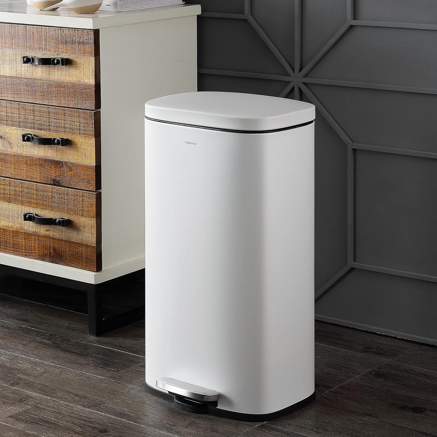 happimess HPM1011C Curtis 8-Gallon Step-Open Trash Can with Soft-Close Lid, Modern, Minimalistic