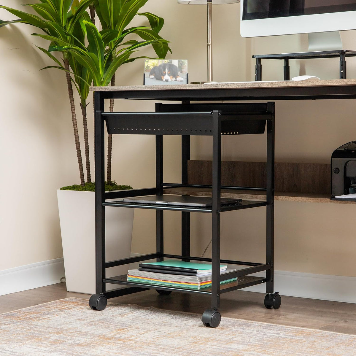 Mind Reader Cart with Covered Compartment, Office Organizer, Storage, 3-Tier, Office, Metal, 20" L