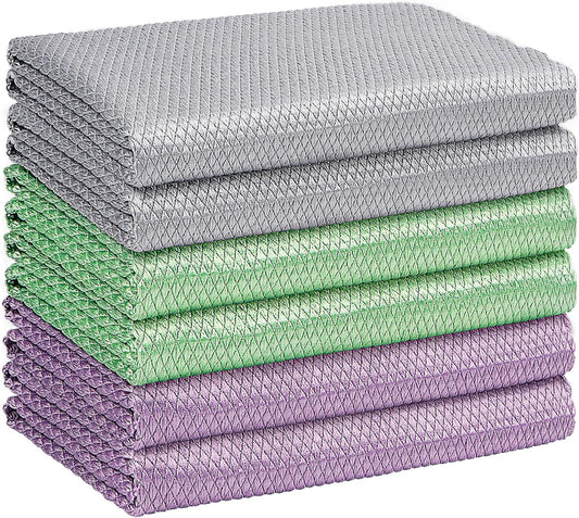 HOMEXCEL Microfiber Glass Cleaning Cloths-6PK, 16"x14" Lint Free Window Cleaning Cloth, Glasses
