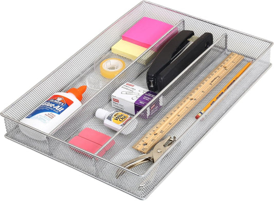 YBM Home Metal Silverware Organizer for In-Drawer Cutlery Storage, 3 Compartment Mesh Cutlery