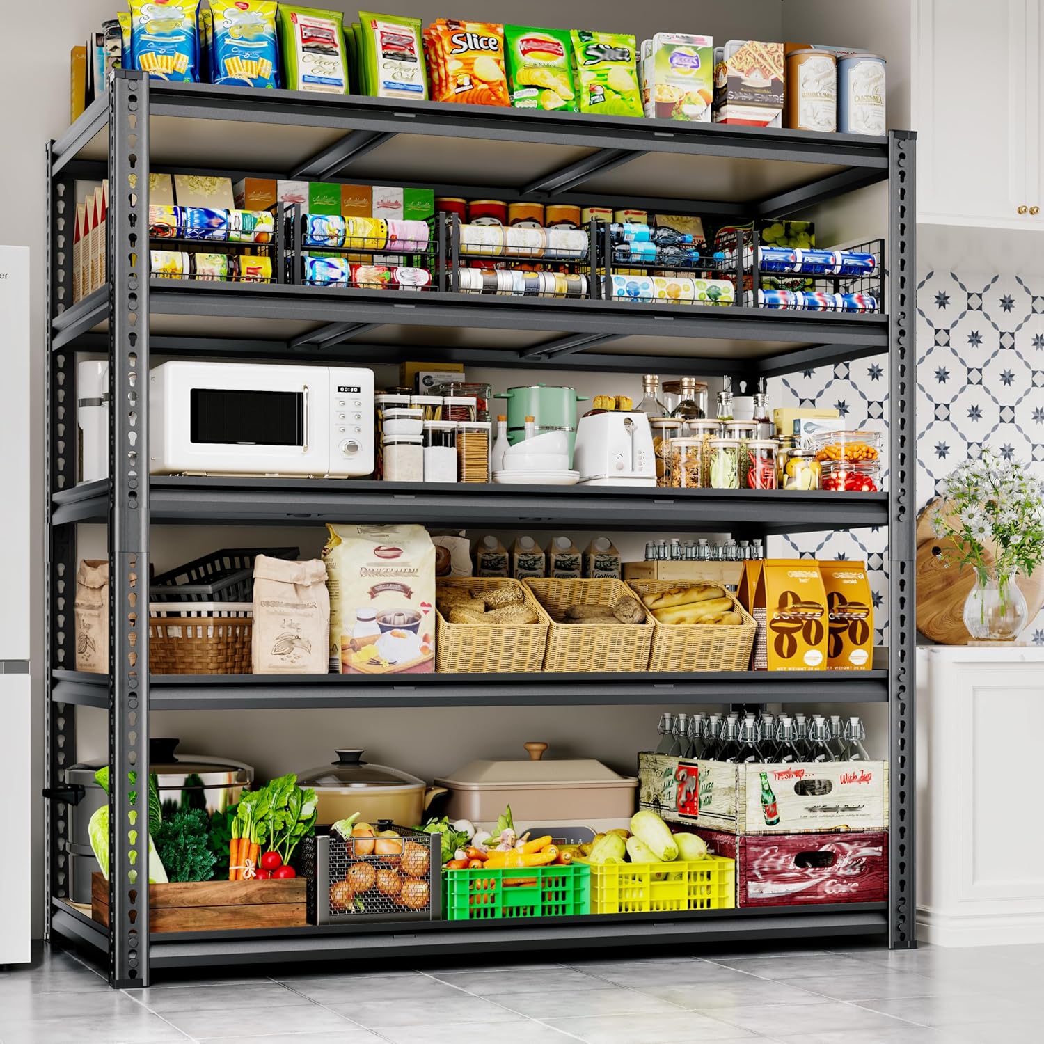 48"W Garage Shelving, 3050LBS Storage Shelves heavy duty, 5 Tier Metal Shelving Unit Adjustable