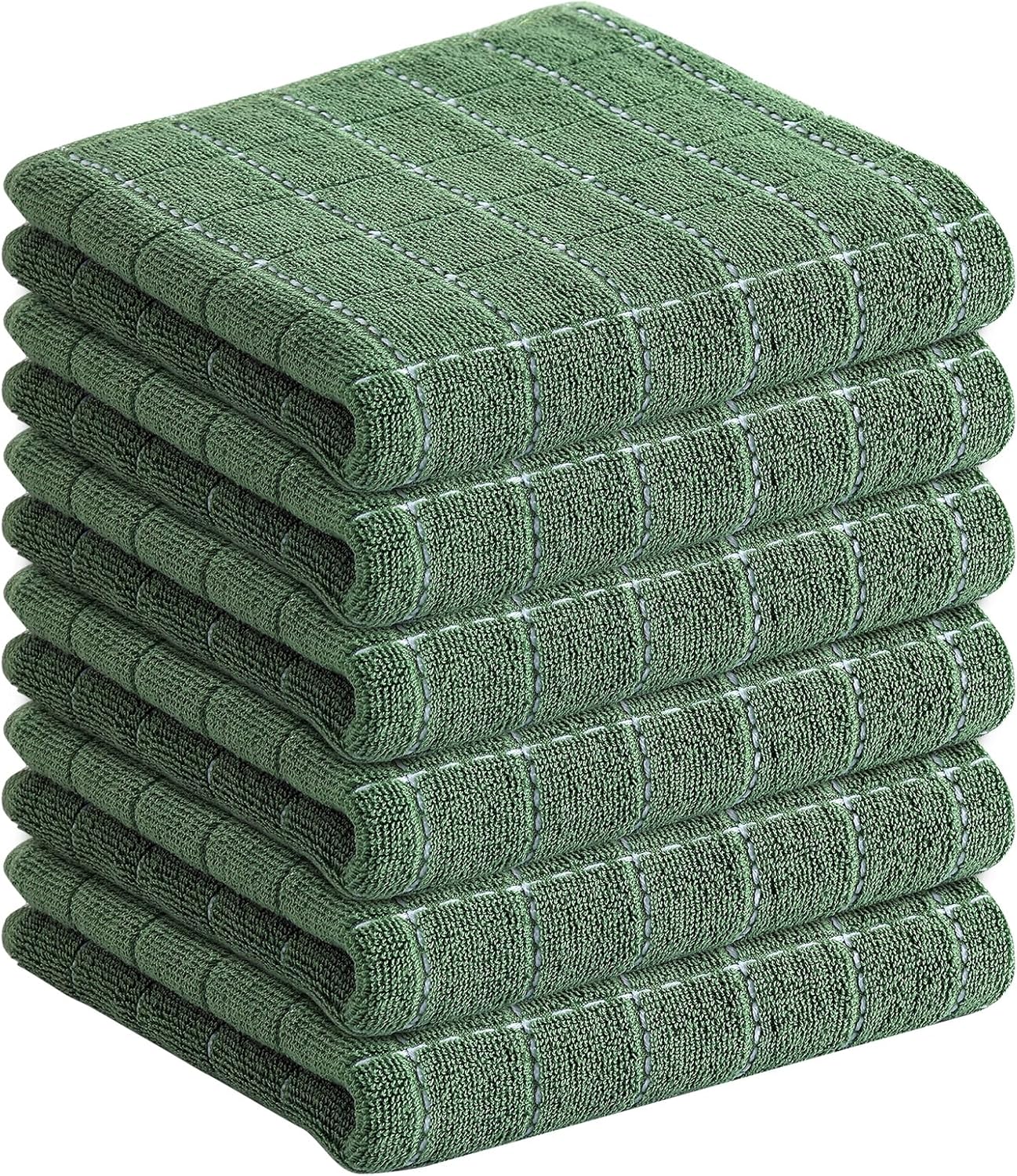 Homaxy 100% Cotton Terry Kitchen Towels(Grass Green, 13 x 28 inches), Checkered Designed, Soft and