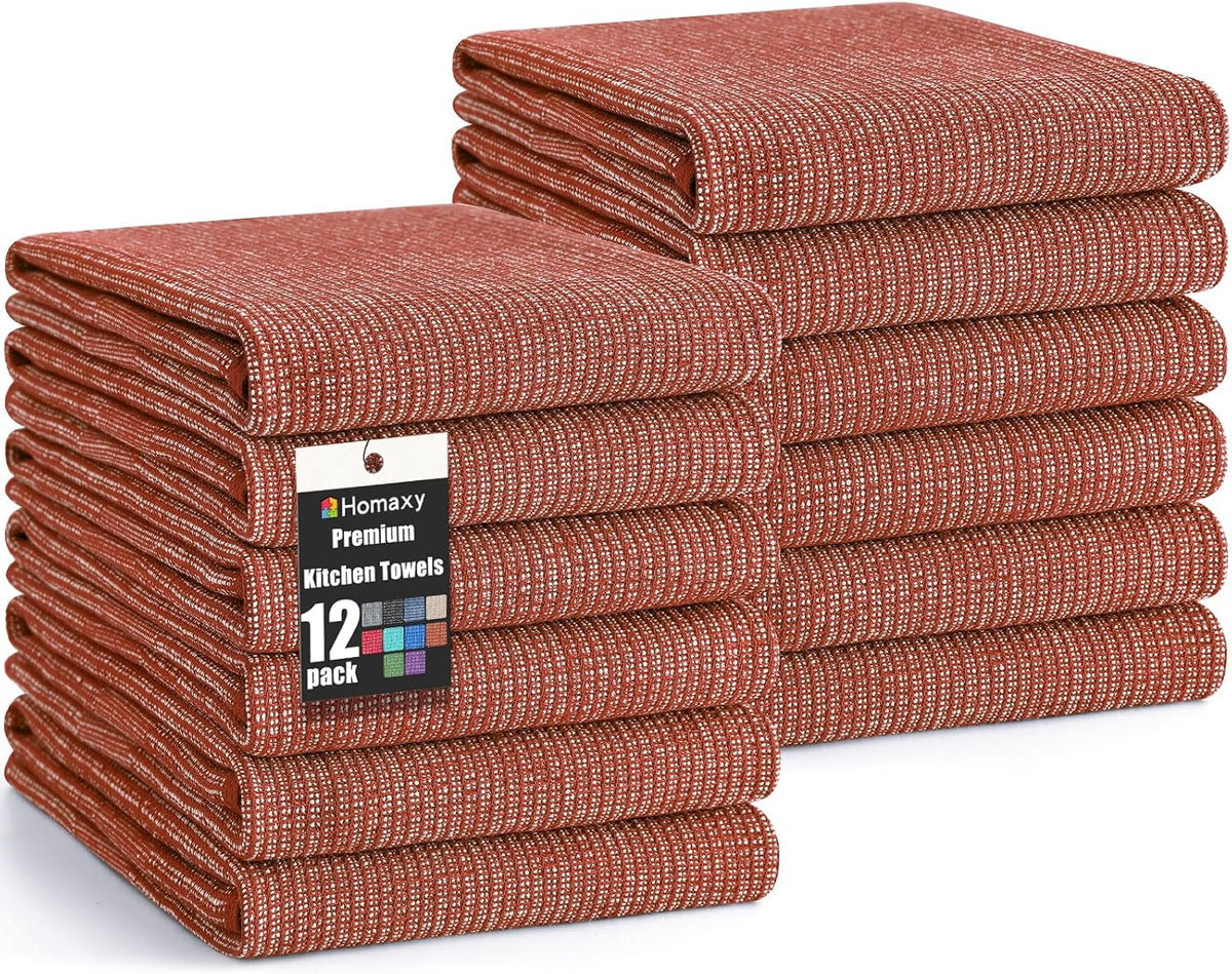 Homaxy Premium Kitchen Towels(18”x 28”, 12 Pack), Large Cotton Kitchen Hand Towels, Flat and Terry