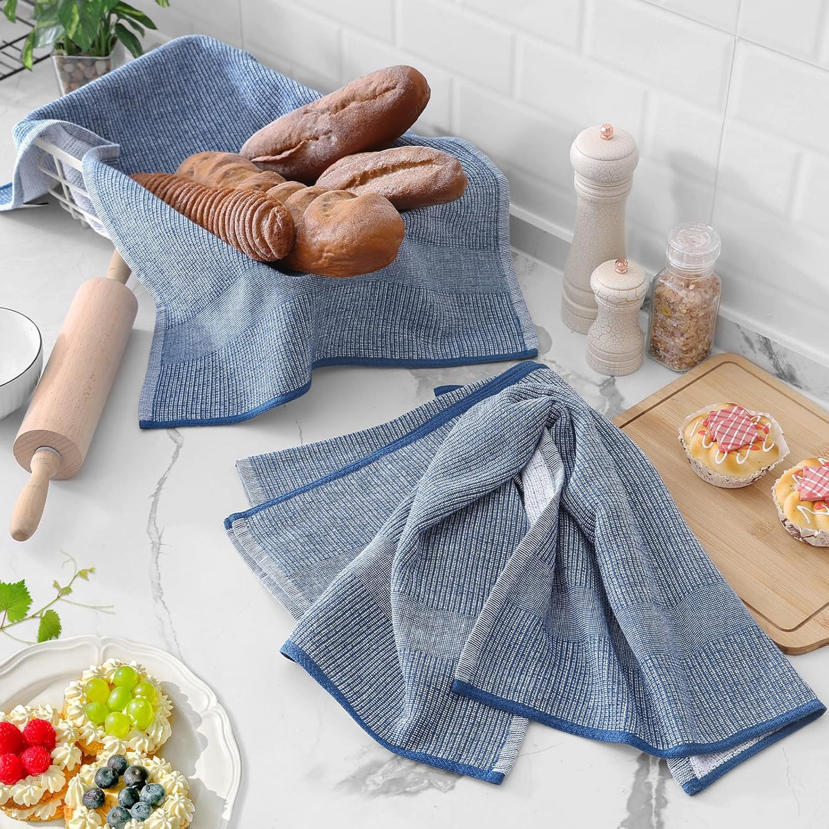 Homaxy Premium Kitchen Towels(18”x 28”, 6 Pack), Large Cotton Kitchen Hand Towels, Flat and Terry