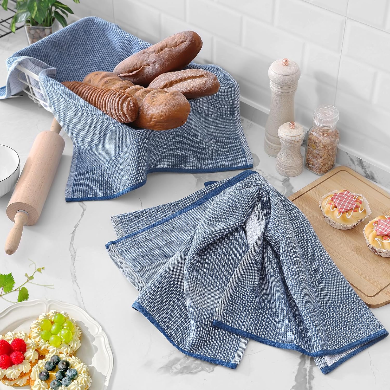 Homaxy Premium Kitchen Towels(18”x 28”, 6 Pack), Large Cotton Kitchen Hand Towels, Flat and Terry