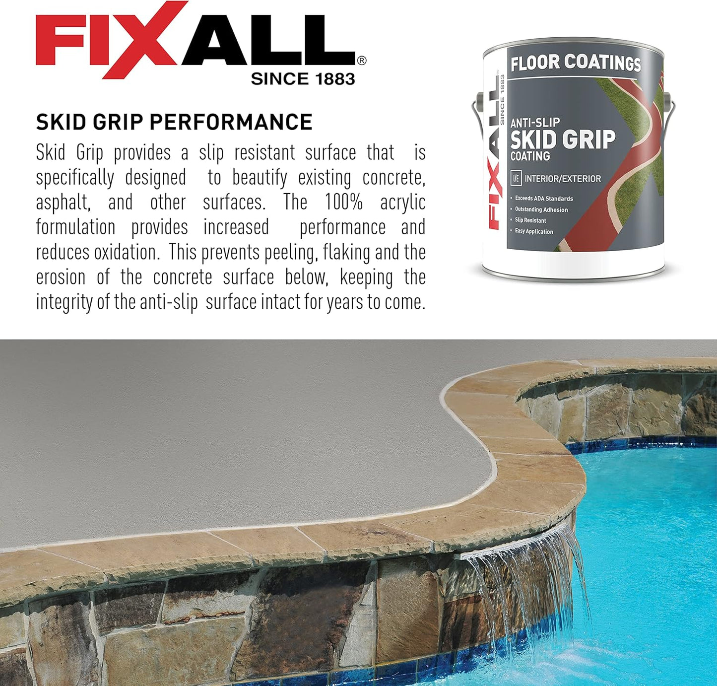 FIXALL Skid Grip Anti-Slip Coating, 1 Gallon, Emerald, Exceeds ADA Standards, Ideal for Safety