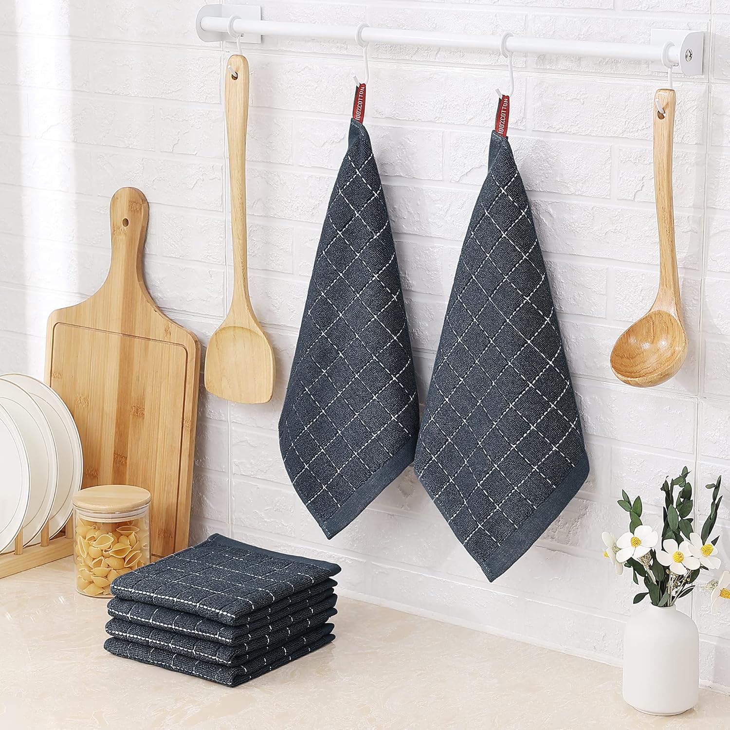 Homaxy 100% Cotton Terry Kitchen Dish Cloths, Ultra Soft and Absorbent Dish Towels for Kitchen