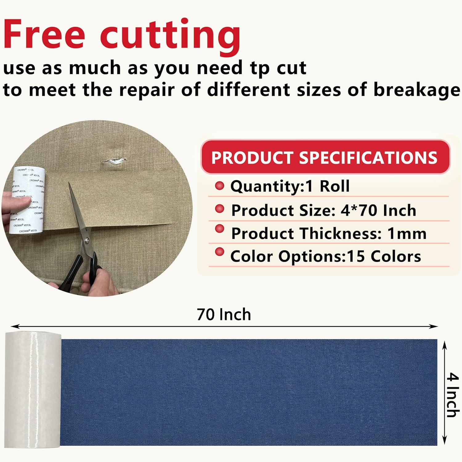 Linen Repair Tape 4x70 Inch Self-Adhesive Couch Patch Repair Fabric Patch for