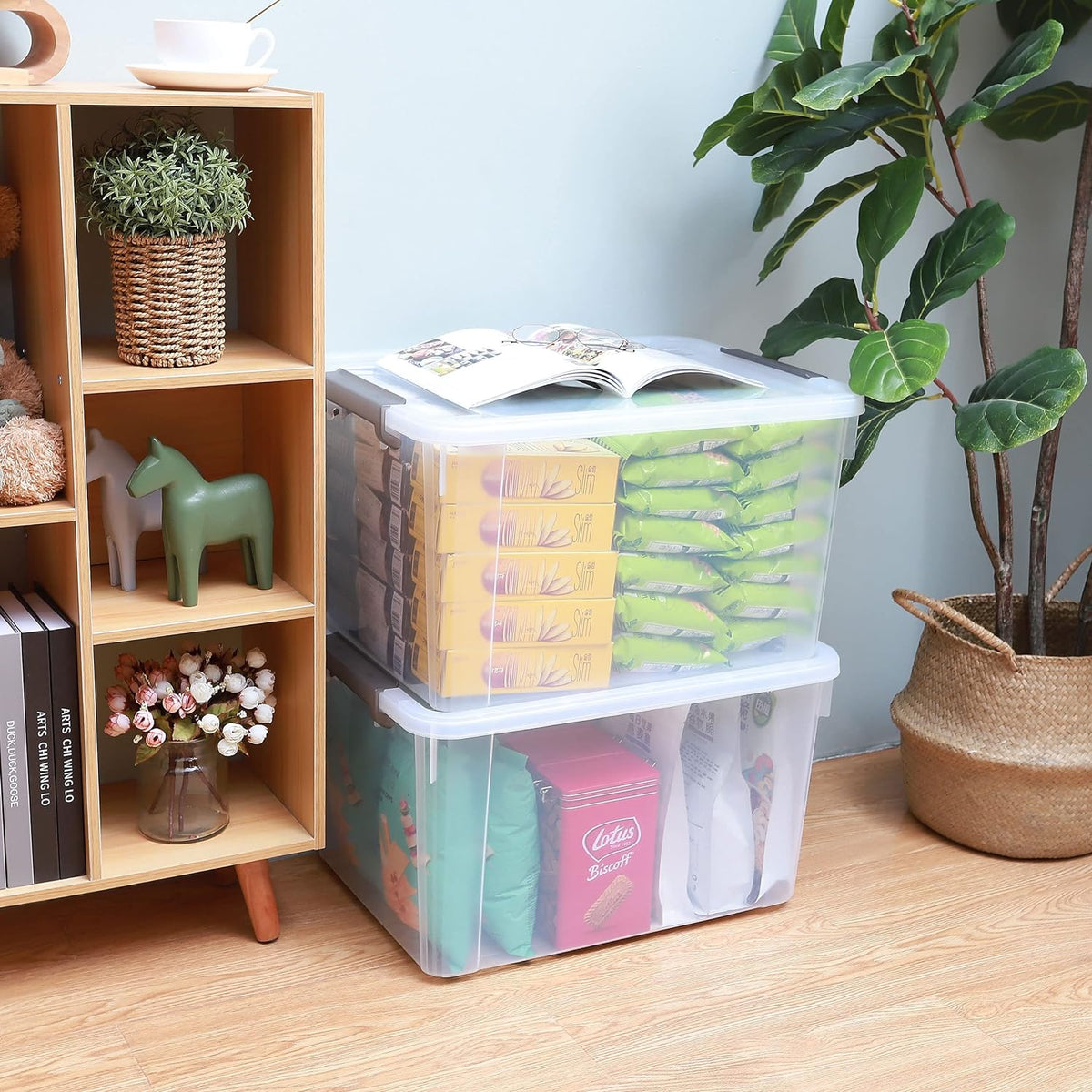 Citylife 6 Packs 58.1 QT Plastic Storage Bins with Lids Large Stackable Storage Containers for