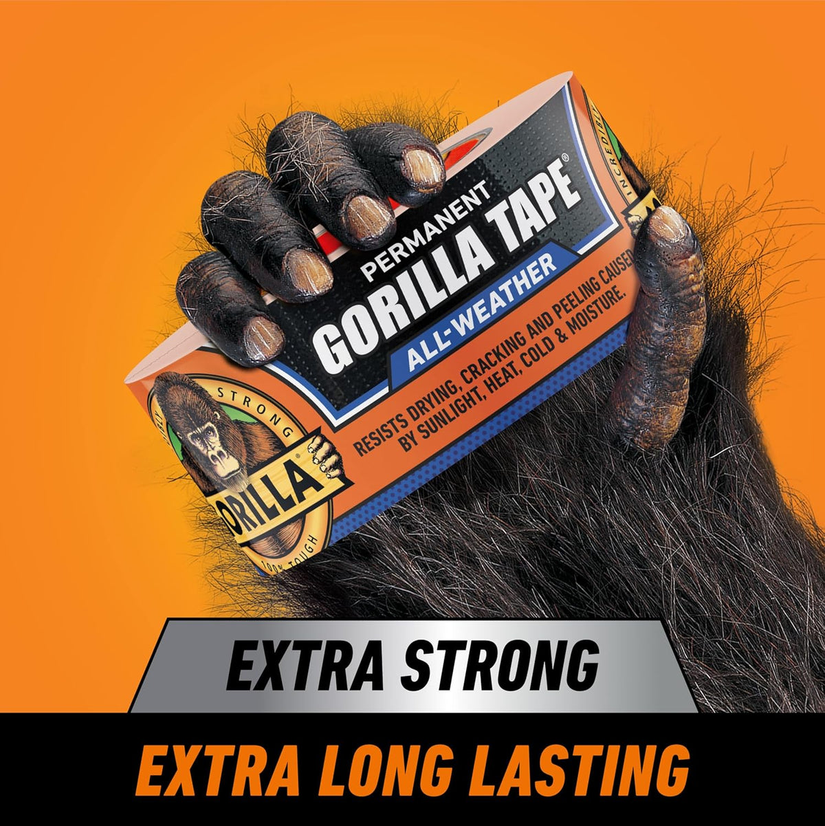 Gorilla All Weather Duct Tape, Black, 1.88" x 25 yd (Pack of 1) - UV and Temperature Resistant