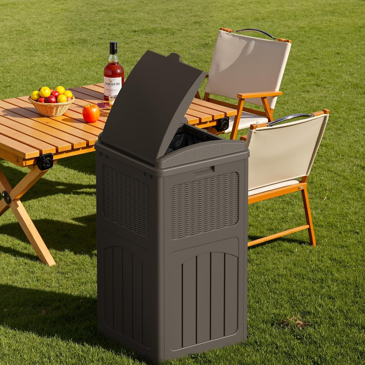 Devoko 33 Gallon Outdoor Trash Can with Dual Lid, Heavy Duty Waterproof Resin Garbage Bins Outside