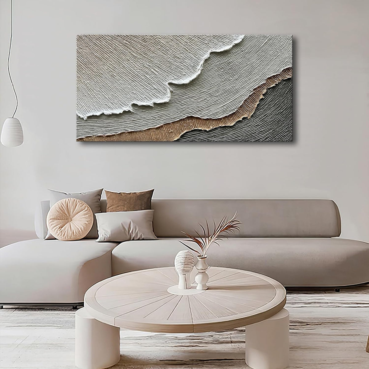 NANKAI Thick Texture Abstract Oil Painting Hand-Painted Beach Wave Landscape Oil Painting Family