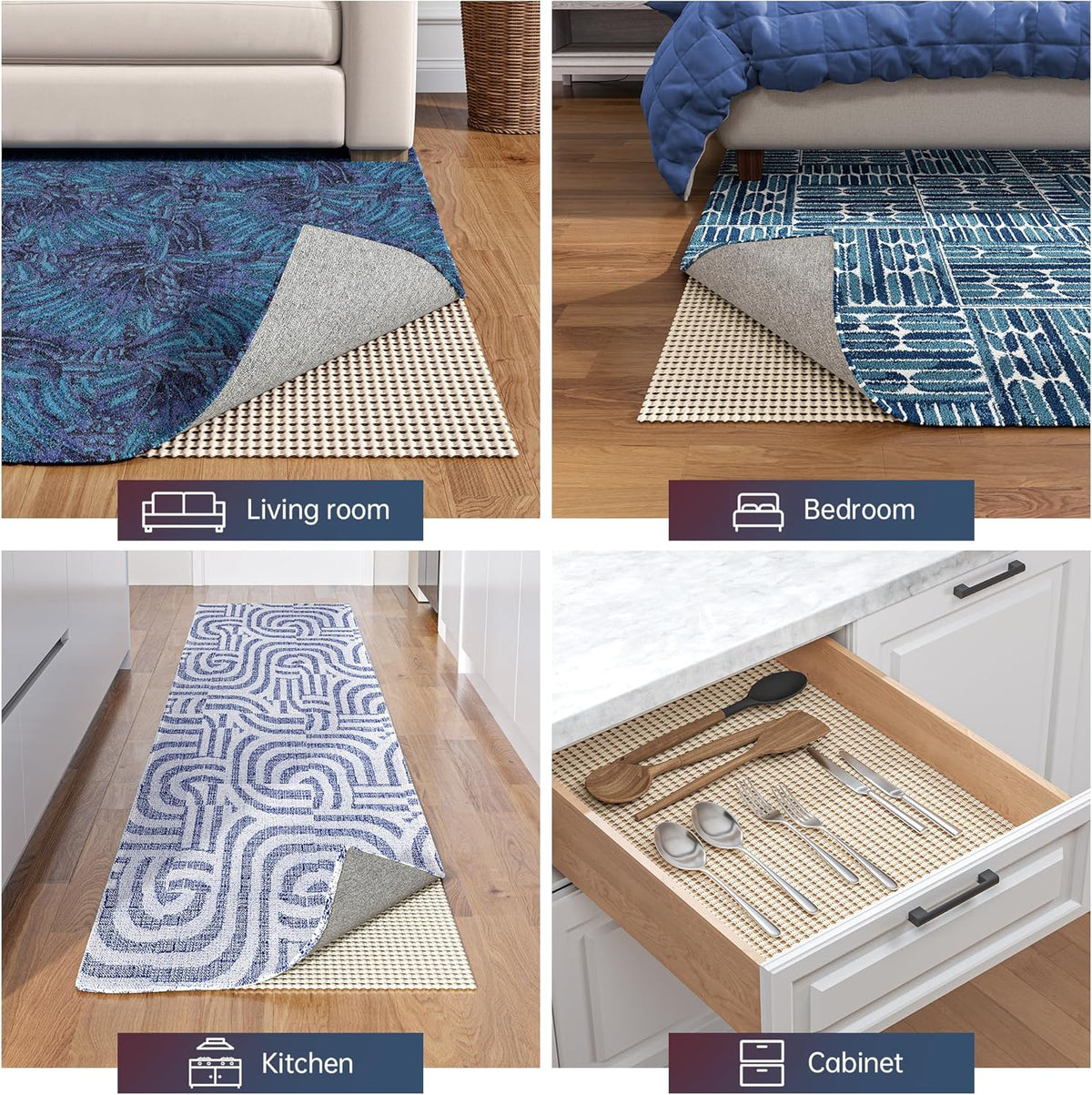 Non-Slip Rug Pad Gripper 8x11 Feet, Anti Skid Mat for Under Area Rugs, Keeps Rugs in Position and