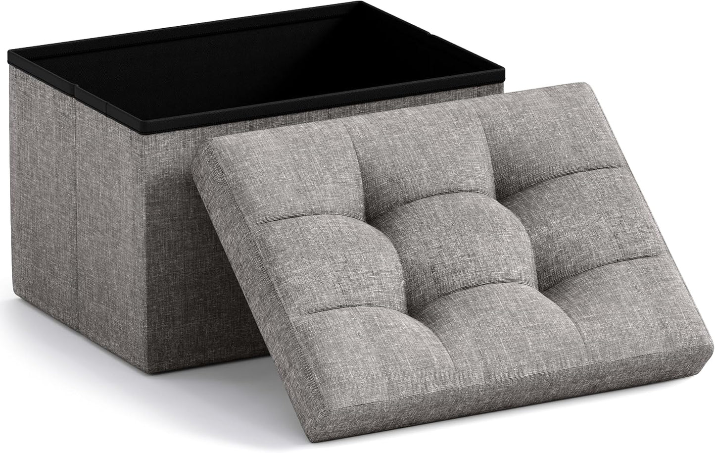 Ornavo Home Small Storage Ottoman Foldable Collapsible Rectangle Linen Ottoman Foot Rest Stool