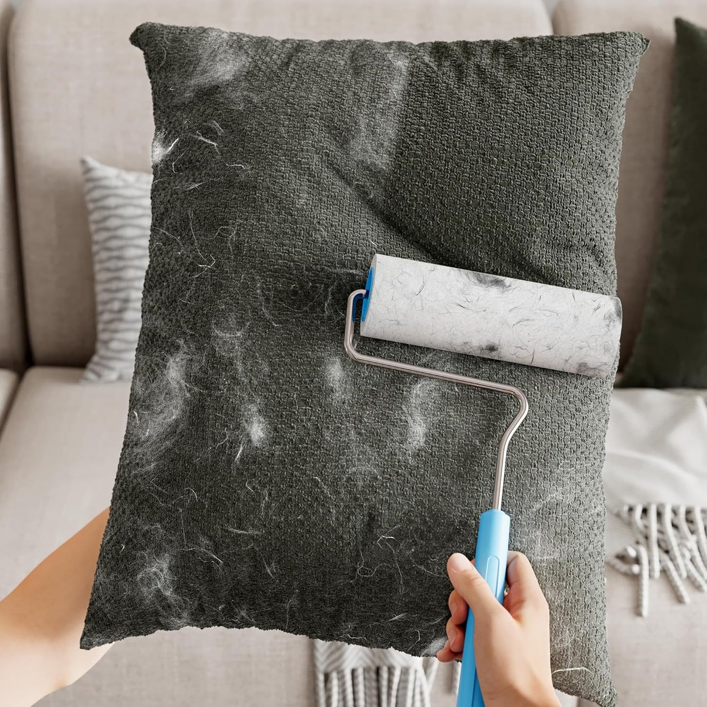 Large Surface Extra Sticky Lint Roller 6.3'', 444 Sheets Long Handle Pet Hair Removal, Dog and Cat