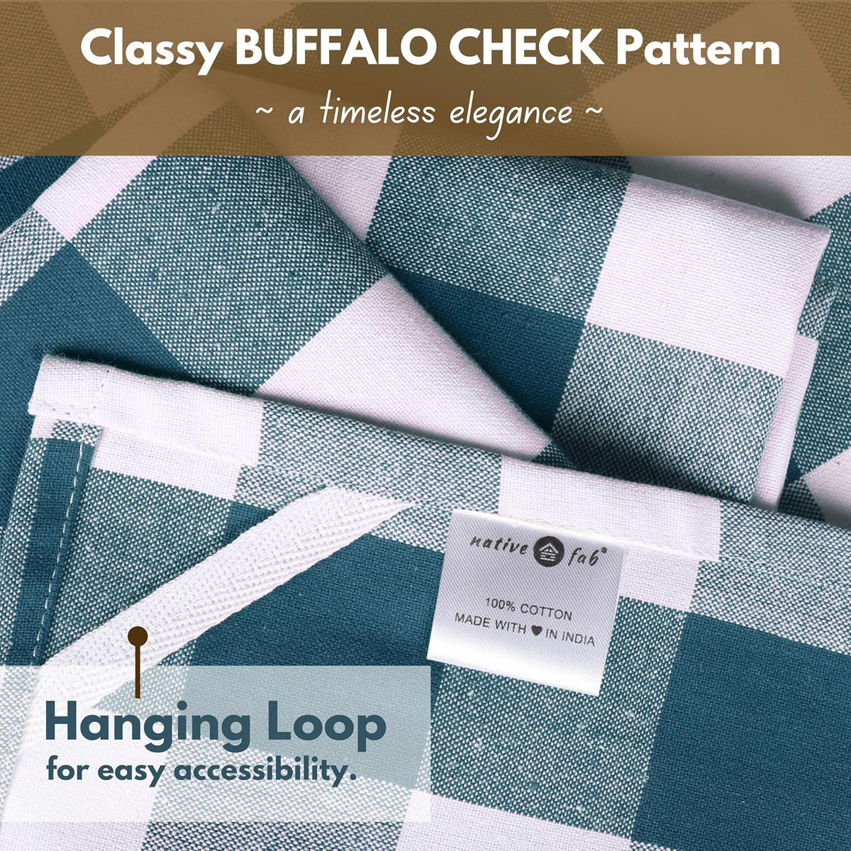 Native Fab 6-Pack Kitchen Towel with Hanging Loop 16x26 inches, Cotton Buffalo Check Kitchen Towels