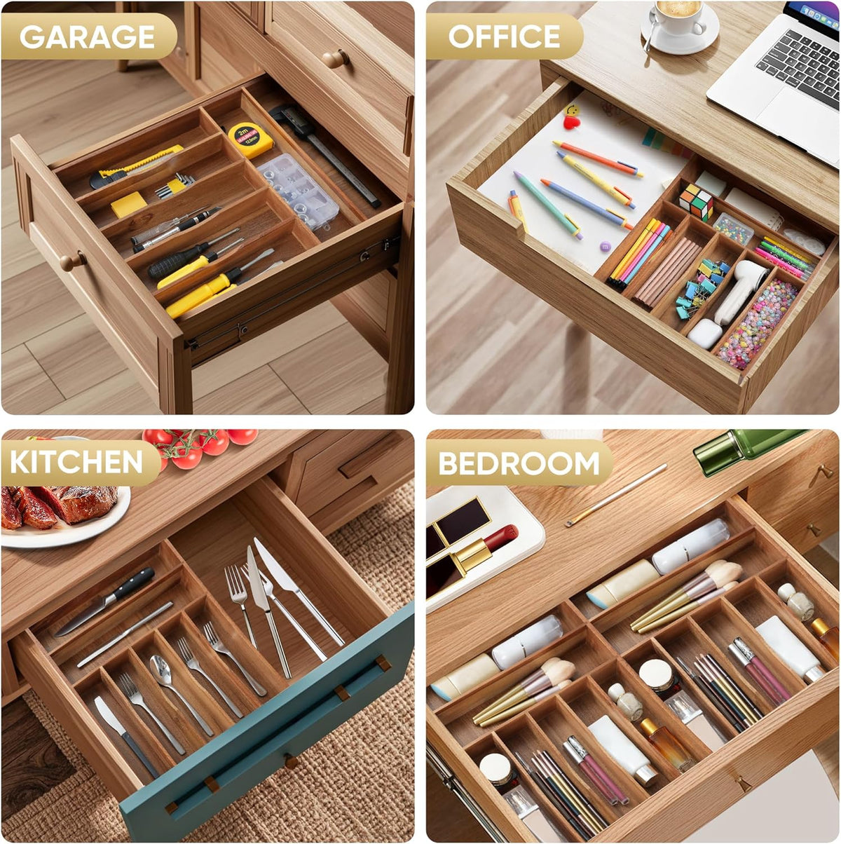 Silverware Organizer, 12.5 Inch Utensil Organizer Kitchen Drawer Organizer Acacia Silverware Holder