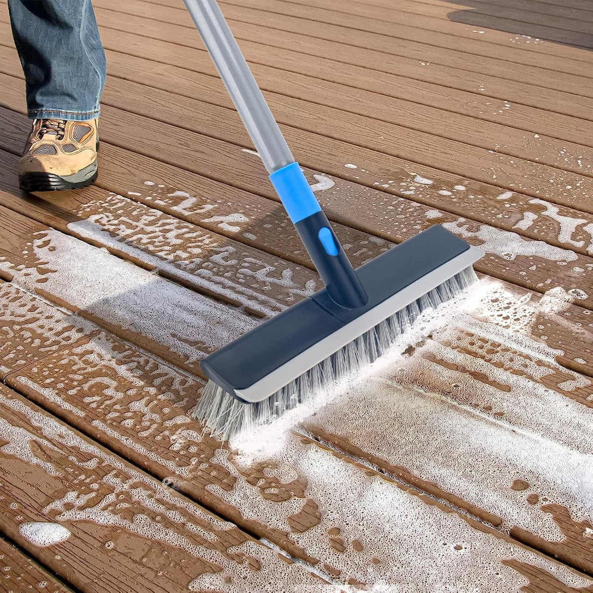 KeFanta Deck Brush with Long Handle, 2 in 1 Floor Scrub Brush for Cleaning, 56" Stiff Bristle