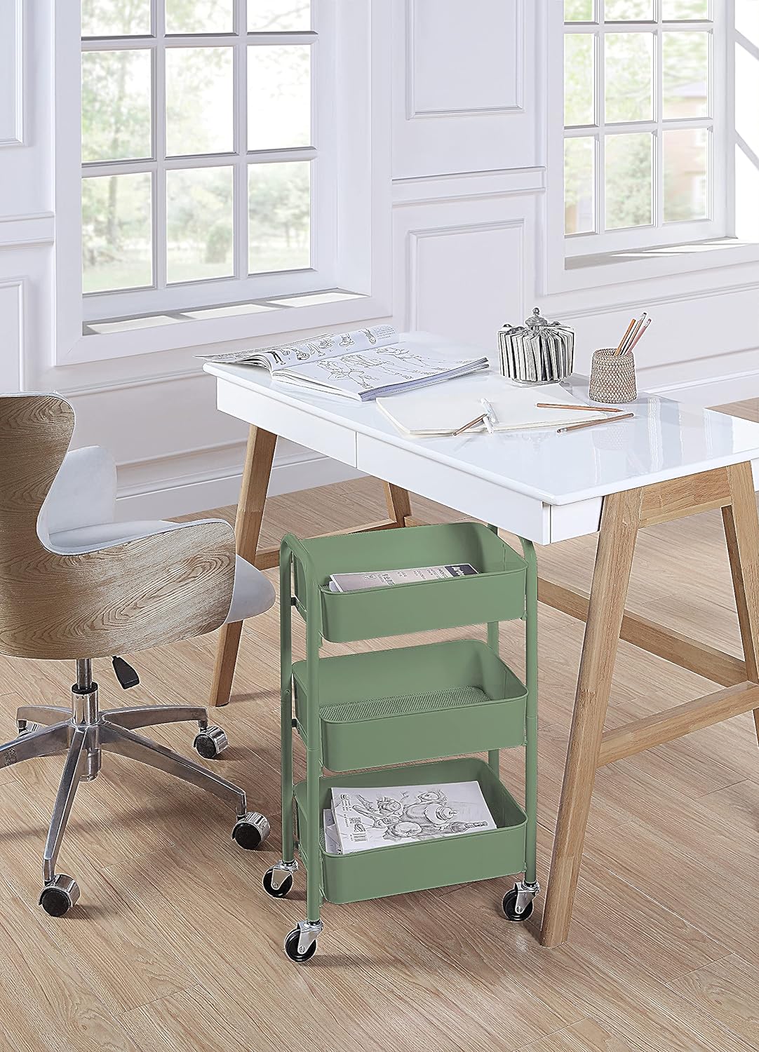 SunnyPoint 3-Tier Delicate Compact Rolling Metal Storage Organizer - Mobile Utility Cart