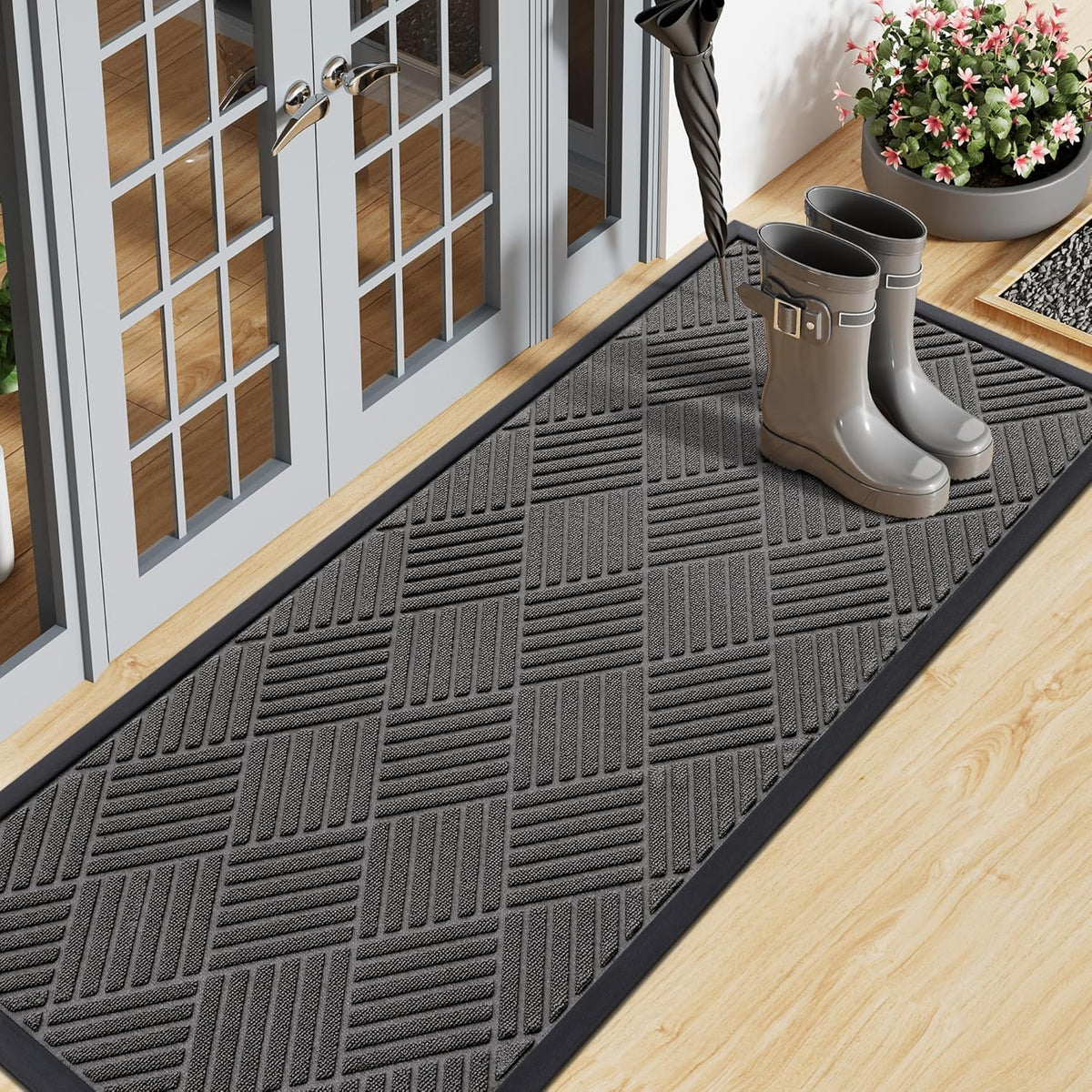 Smiry Front Door Mat Outside Entrance, Heavy Duty Outdoor Indoor Natural Rubber Doormat, Non Slip