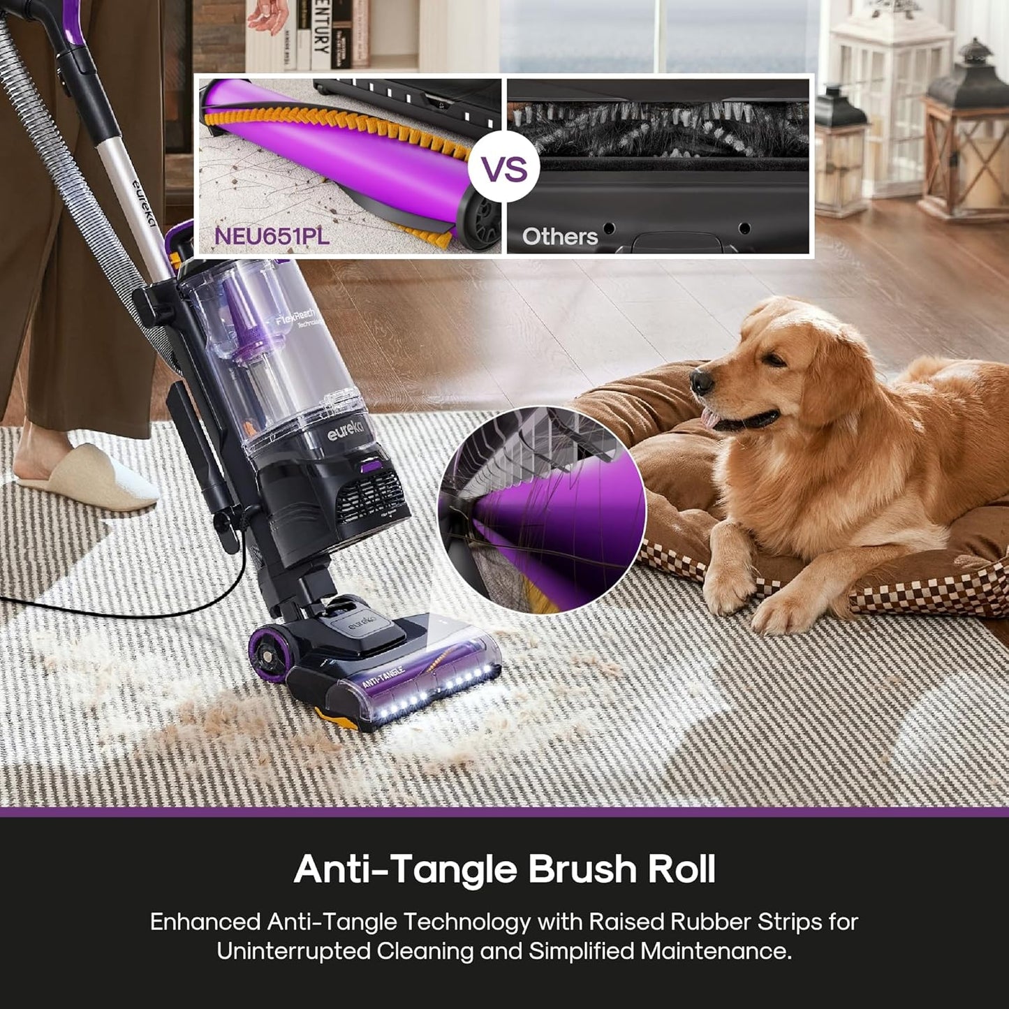 Eureka FlexReach Powerful Upright Vacuum Cleaner for Carpet and Hard Floor, Lift-Up Vacuum with