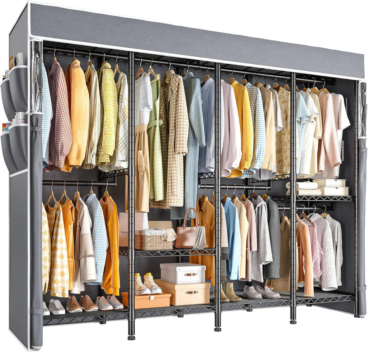 Raybee Clothes Rack with Cover,1150LBS Heavy Duty Clothing Rack for Hanging Clothes,Adjustable