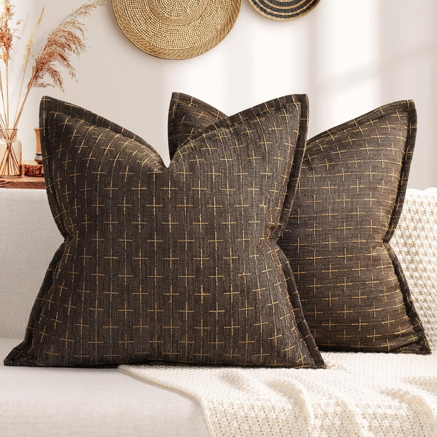 ZWJD Pillow Covers 26x26 Set of 2 Soft Polyester Textured Pillow Covers with Stylish Flange Edge