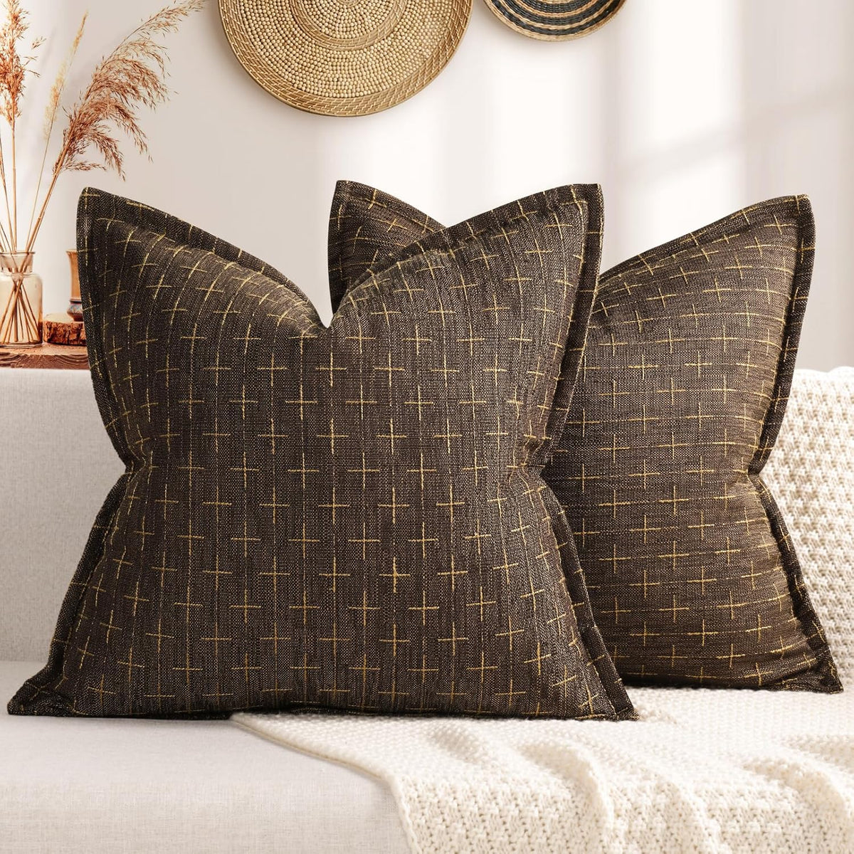ZWJD Pillow Covers 20x20 Set of 2 Soft Polyester Textured Pillow Covers with Stylish Flange Edge