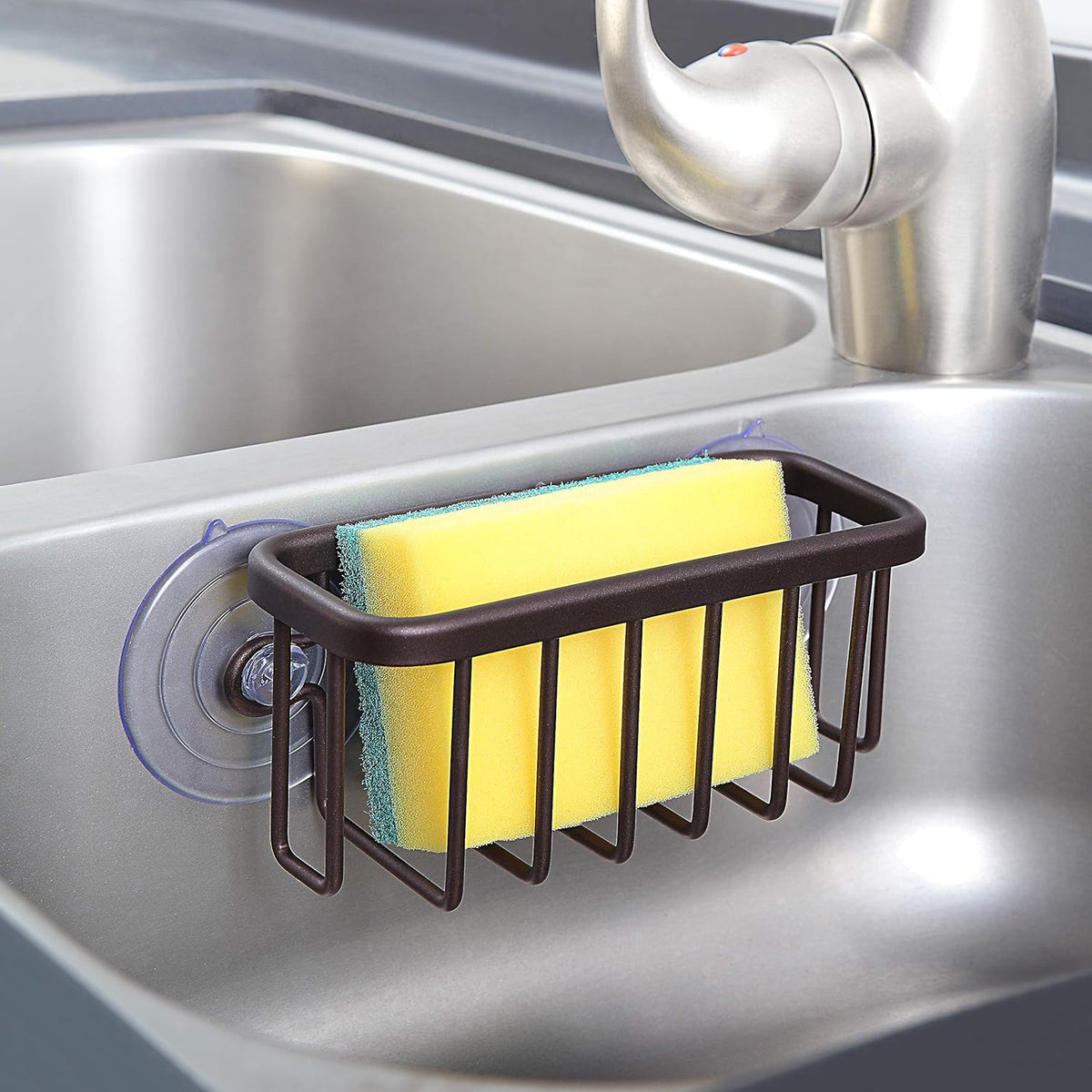 SunnyPoint NeverRust Kitchen & Bathroom Sink Caddy for Sponges, Scrubbers, Soap, 6" x 2.5" x 2.75"