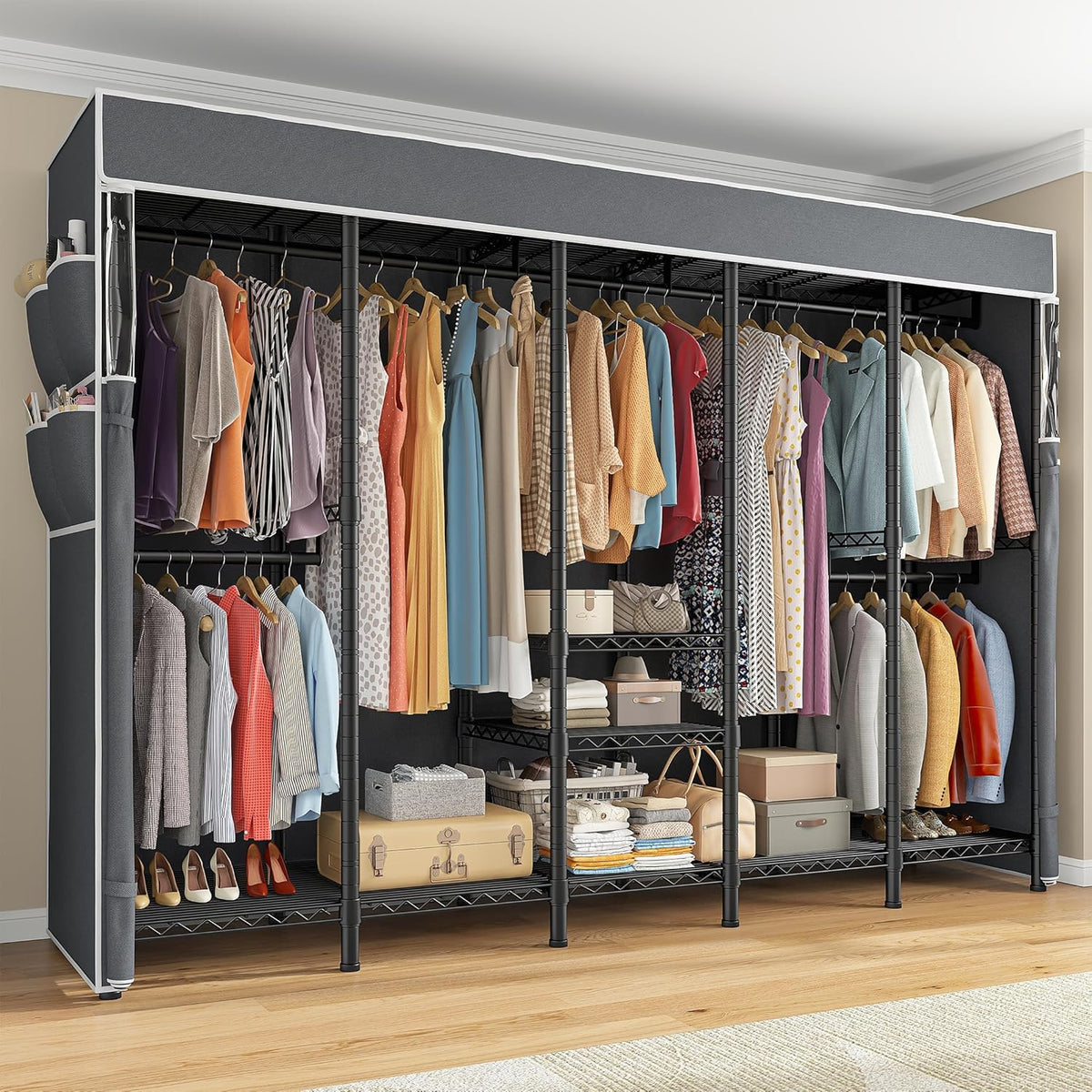 Raybee 90.6" W Clothes Rack with Cover Heavy Duty Clothing Rack with Cover Loads 1200LBS